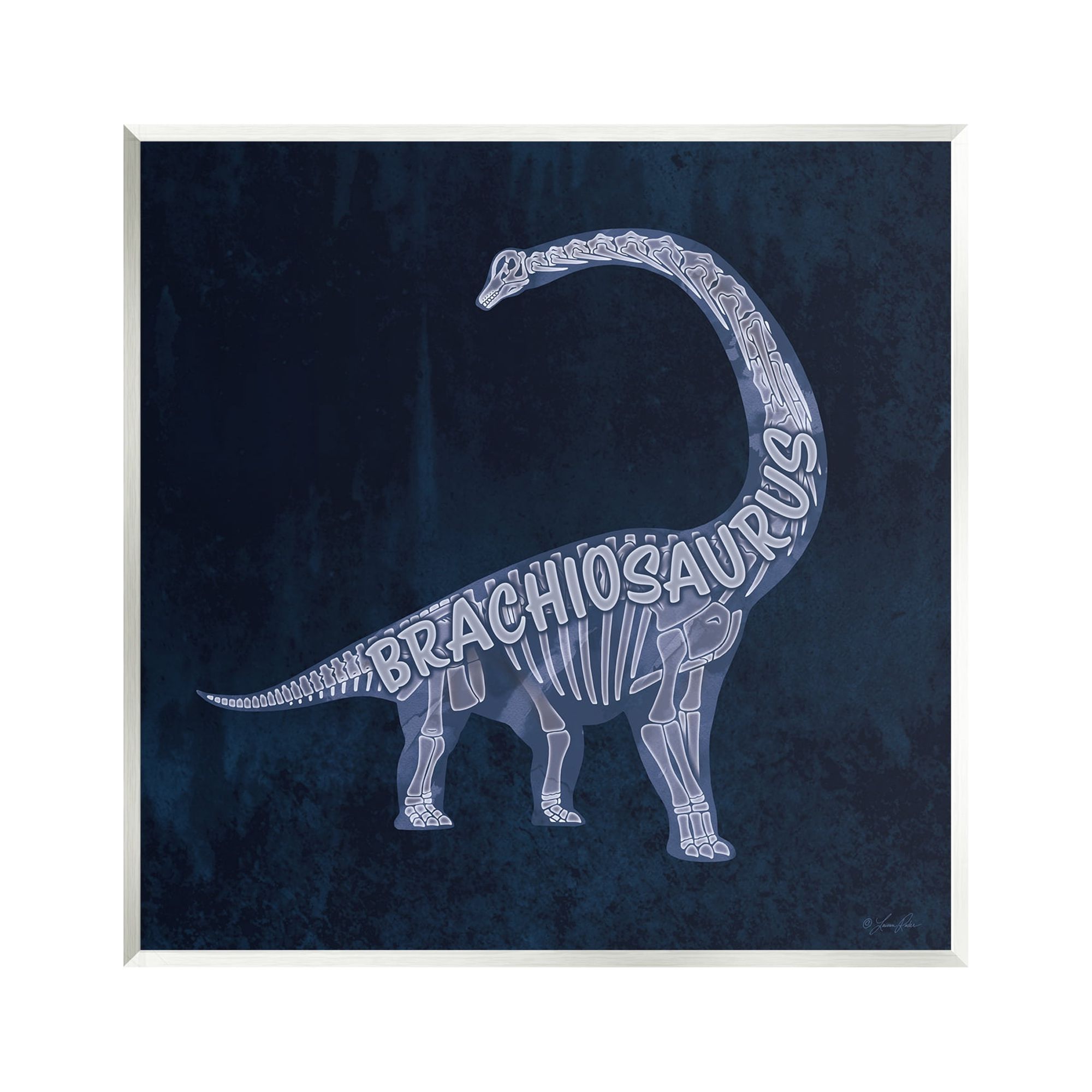 Stupell Industries Blue Brachiosaurus Skeleton Animals & Insects Painting Unframed Art Print Wall Art, 12 x 12