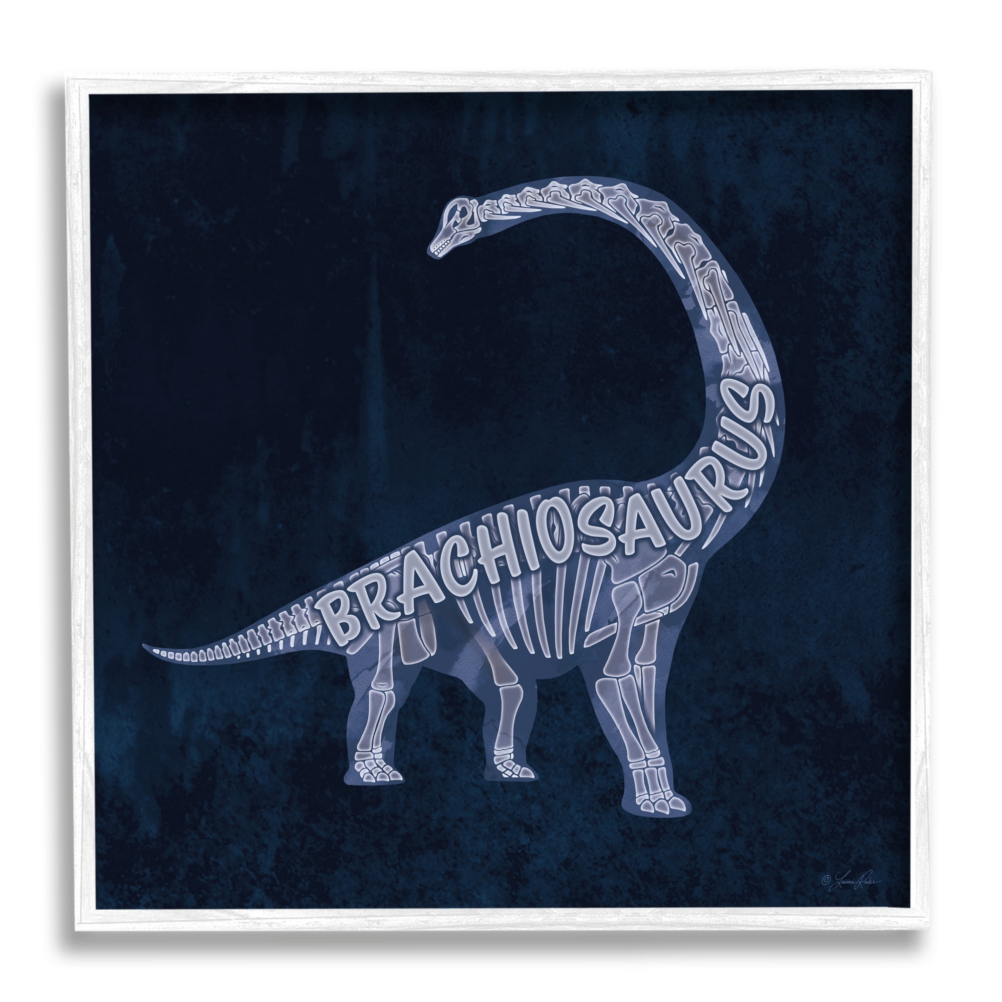 Stupell Industries Blue Brachiosaurus Skeleton Animals & Insects Painting White Framed Art Print Wall Art, 24 x 24
