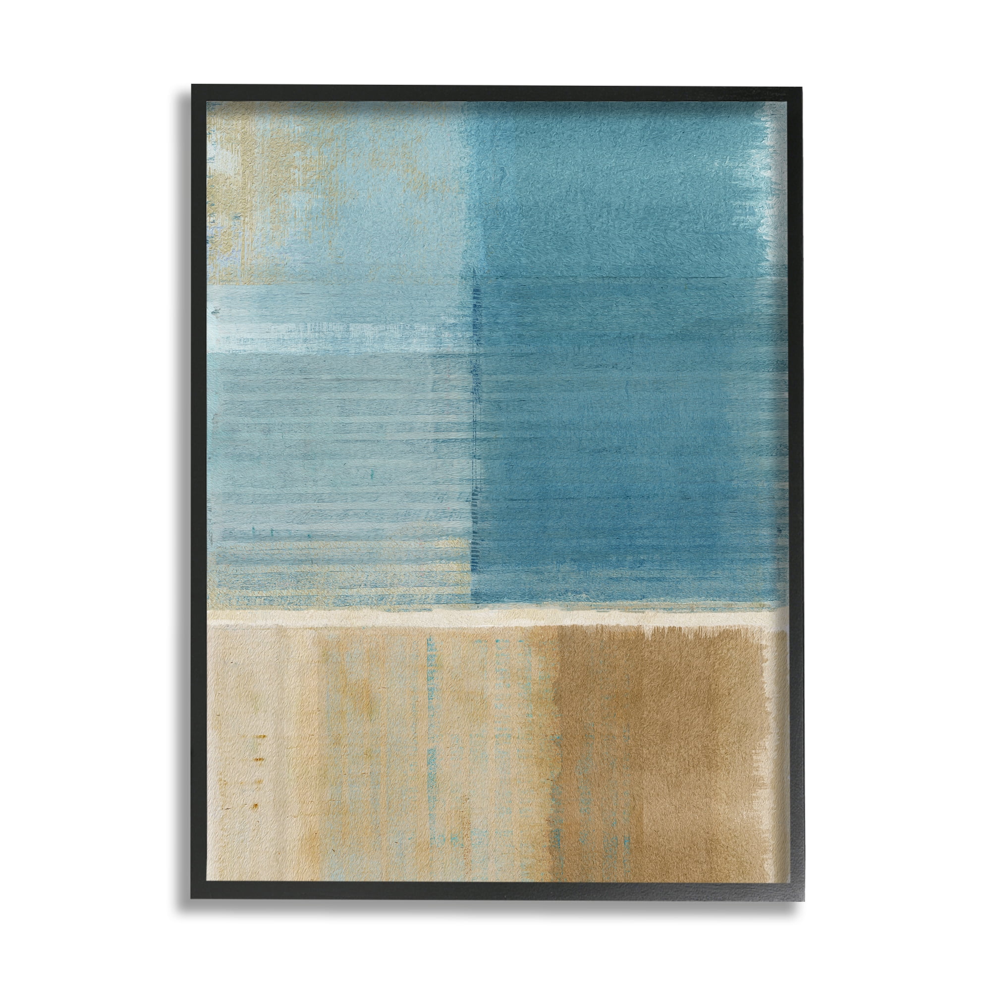 Stupell Industries Blue & Brown Painting Abstract Painting Black Framed Art Print Wall Art, 16 x 20