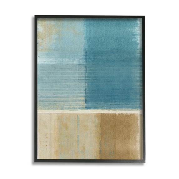 Stupell Industries Blue & Brown Painting Abstract Painting Black Framed Art Print Wall Art, 24 x 30