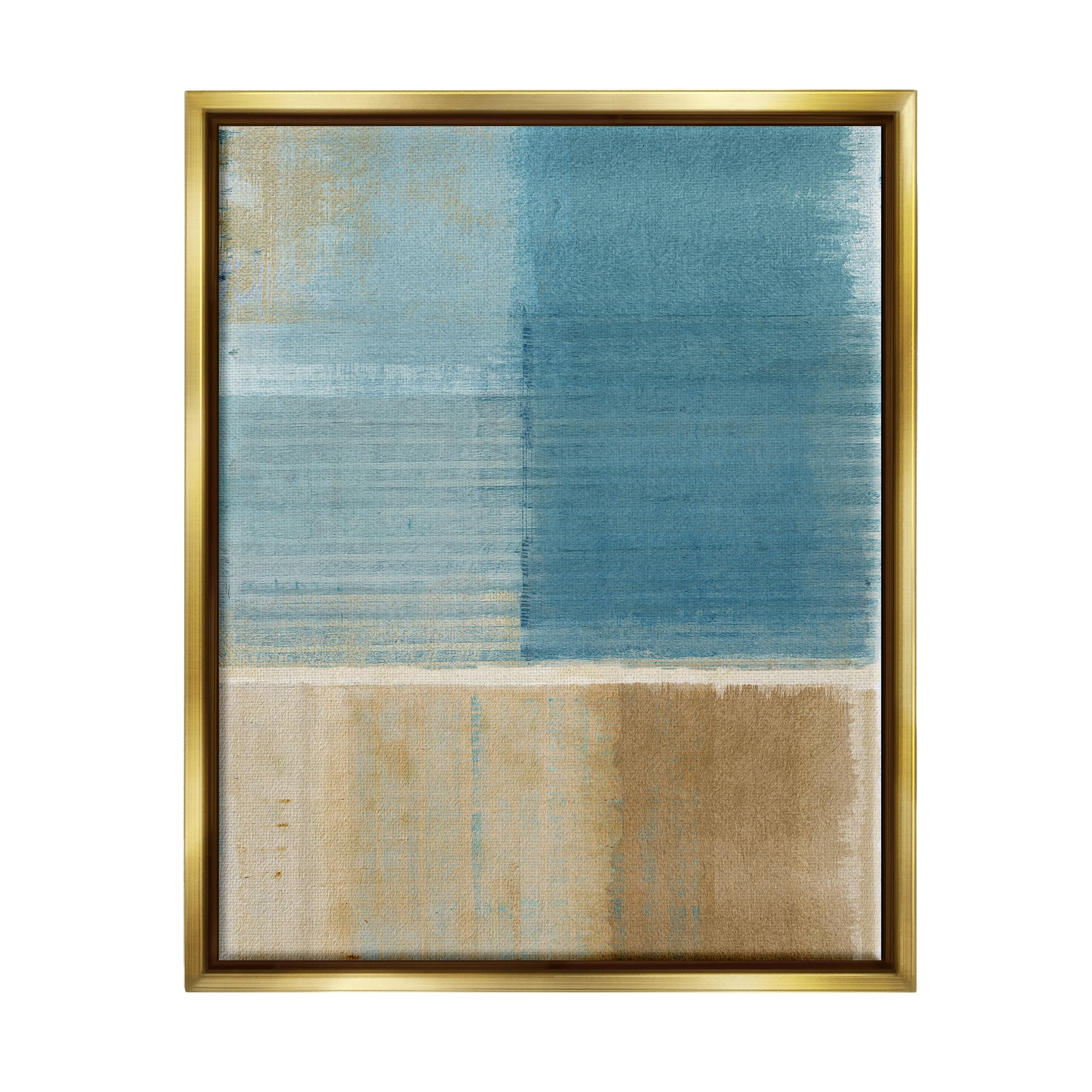 Stupell Industries Blue & Brown Painting Abstract Painting Gold Floater Framed Canvas Art Print Wall Art, 25 x 31