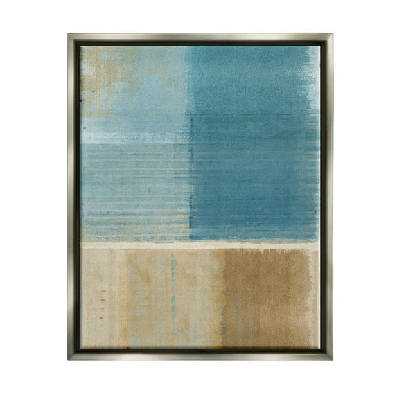 Stupell Industries Blue & Brown Painting Abstract Painting Gray Floater Framed Canvas Art Print Wall Art, 25 x 31