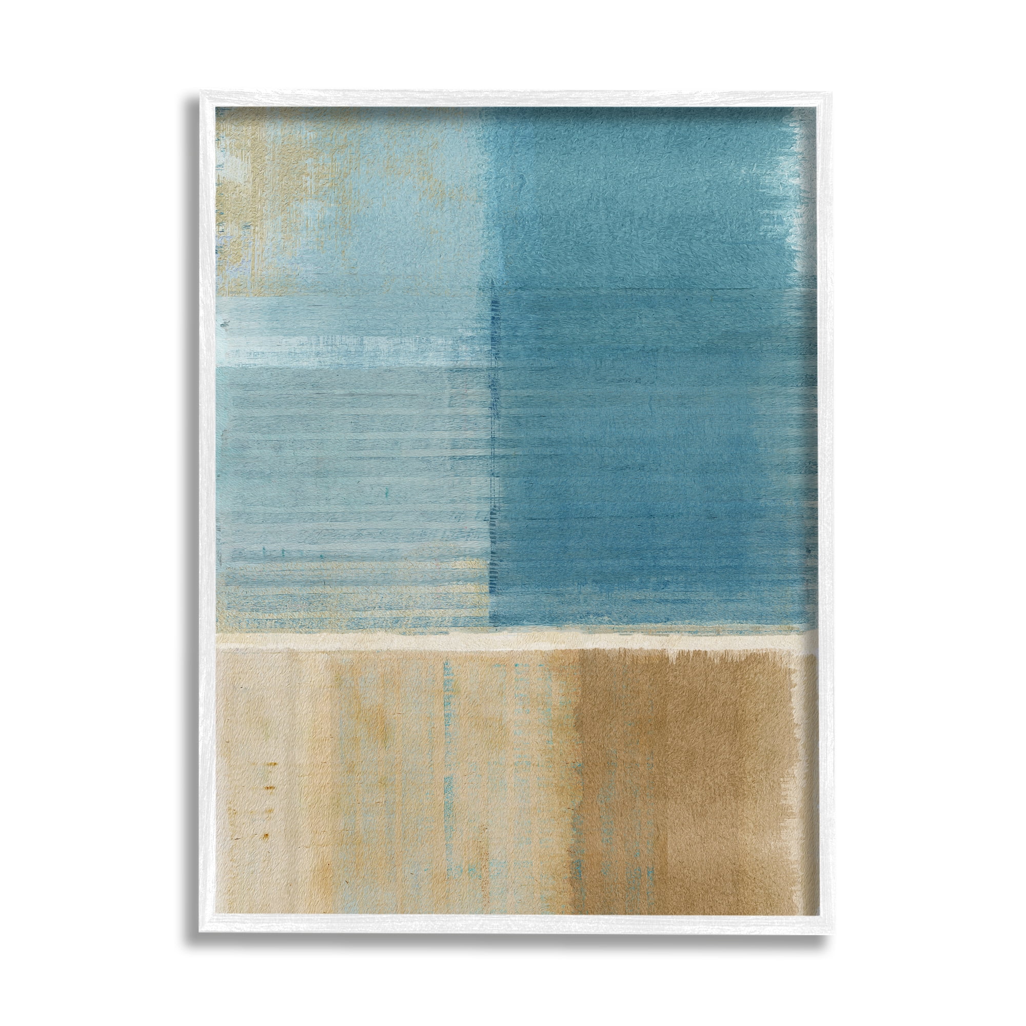 Stupell Industries Blue & Brown Painting Abstract Painting White Framed Art Print Wall Art, 11 x 14