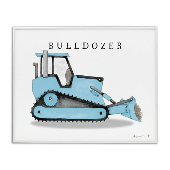 Stupell Industries Blue Bulldozer Construction Machine Art for Kids Painting White Framed Art Print Wall Art, 20 x 16
