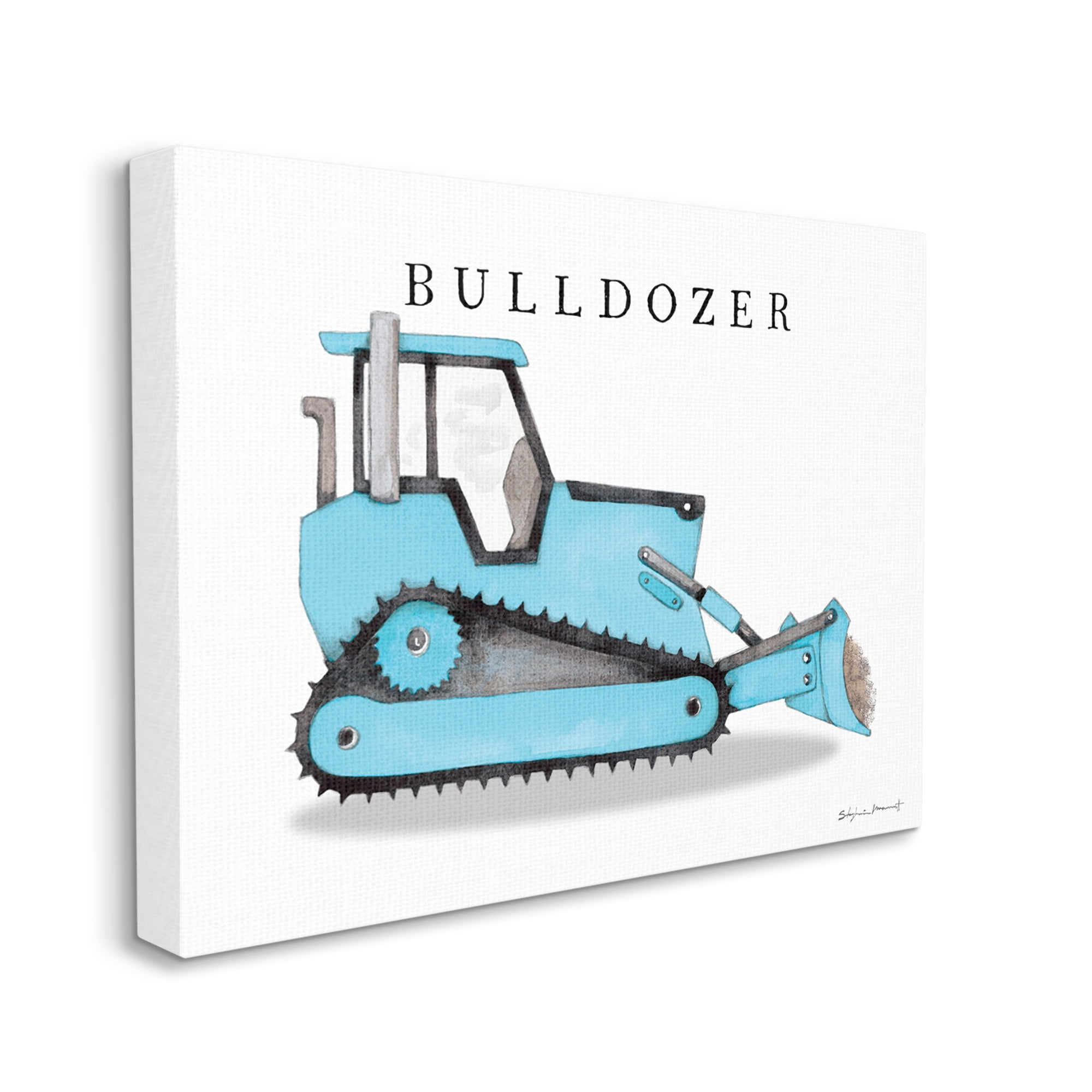 Stupell Industries Blue Bulldozer Machine Classic Construction Truck Transportation Painting Gallery Wrapped Canvas Art Print Wall Art, 24 x 30
