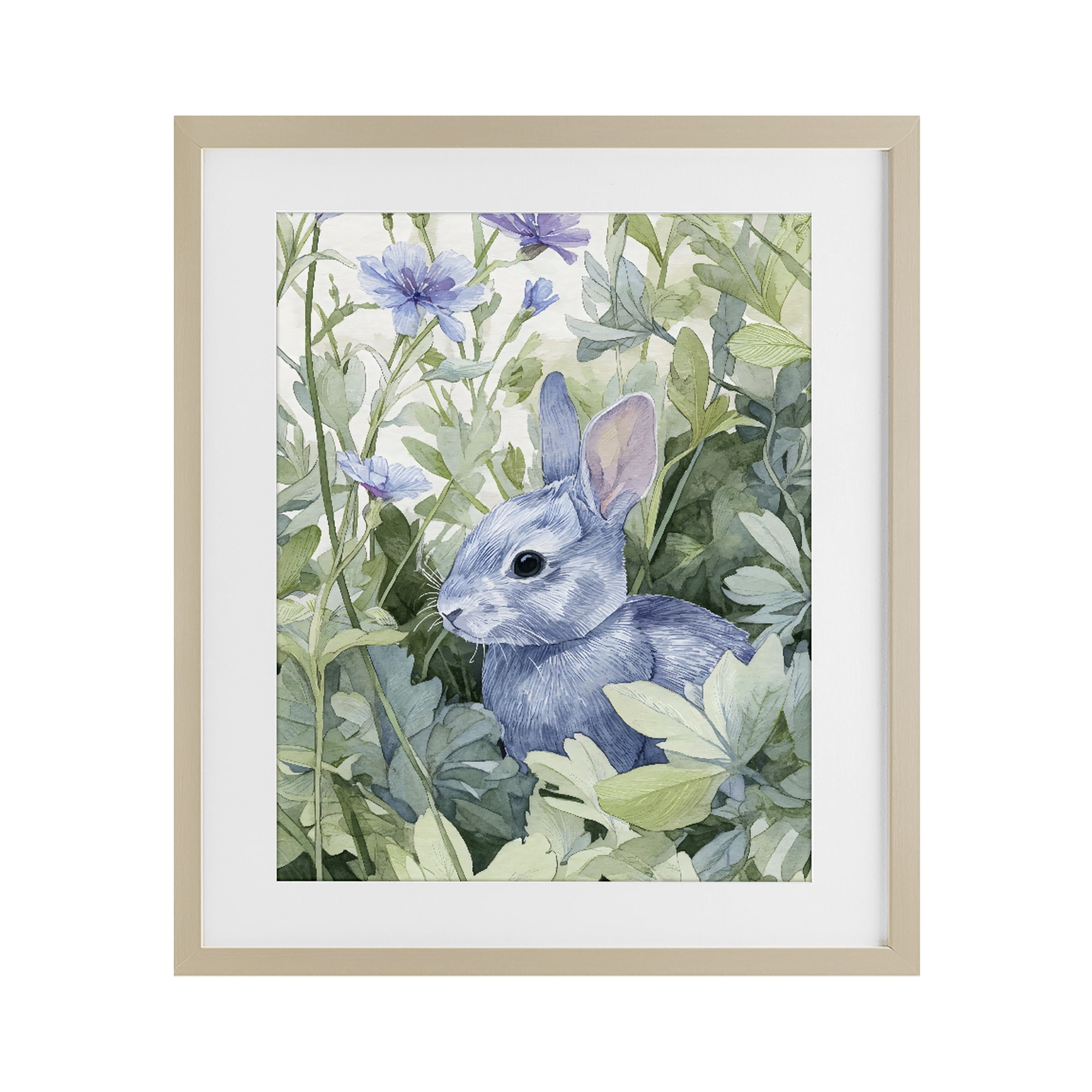 Stupell Industries Blue Bunny Among Leaves Birch Framed Print Under Glass, design by Franklyn Gregory
