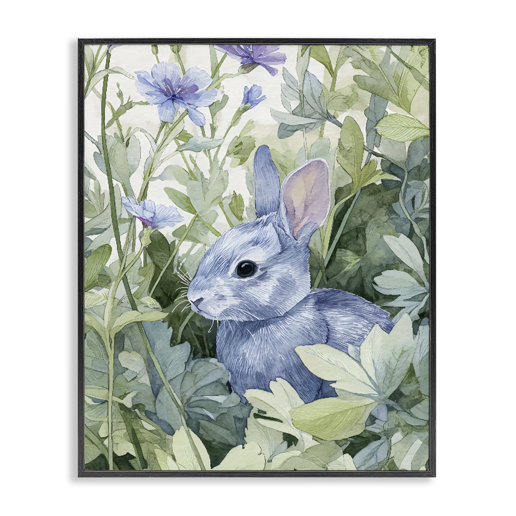 Stupell Industries Blue Bunny Among Leaves Black Framed Giclee Art, design by Franklyn Gregory