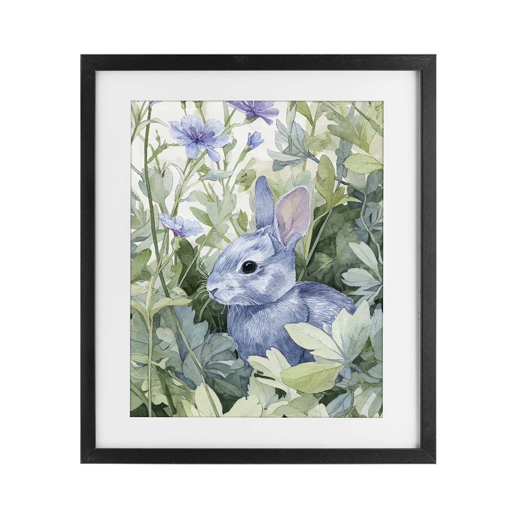 Stupell Industries Blue Bunny Among Leaves Black Framed Print Under Glass, design by Franklyn Gregory