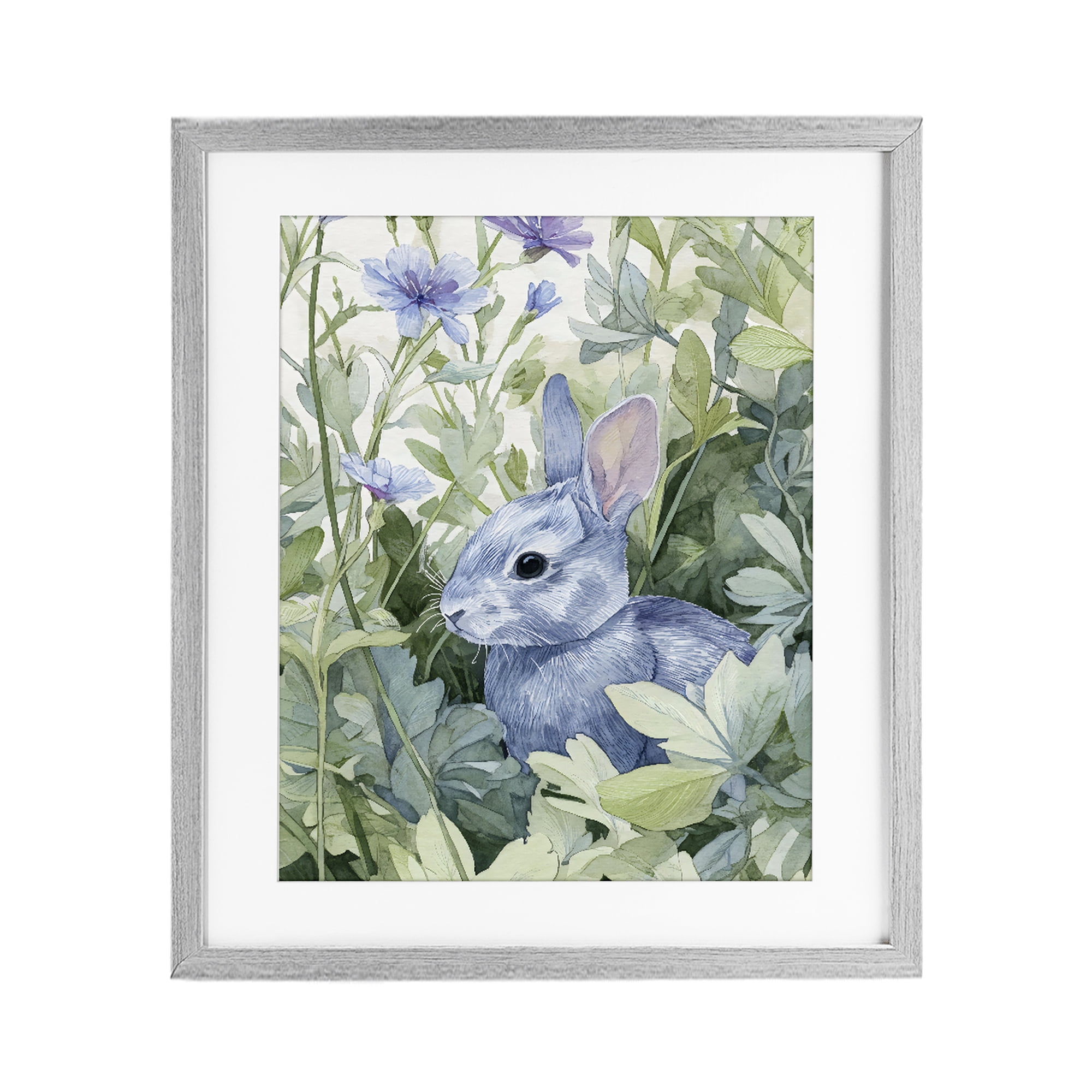 Stupell Industries Blue Bunny Among Leaves Gray Framed Print Under Glass, design by Franklyn Gregory