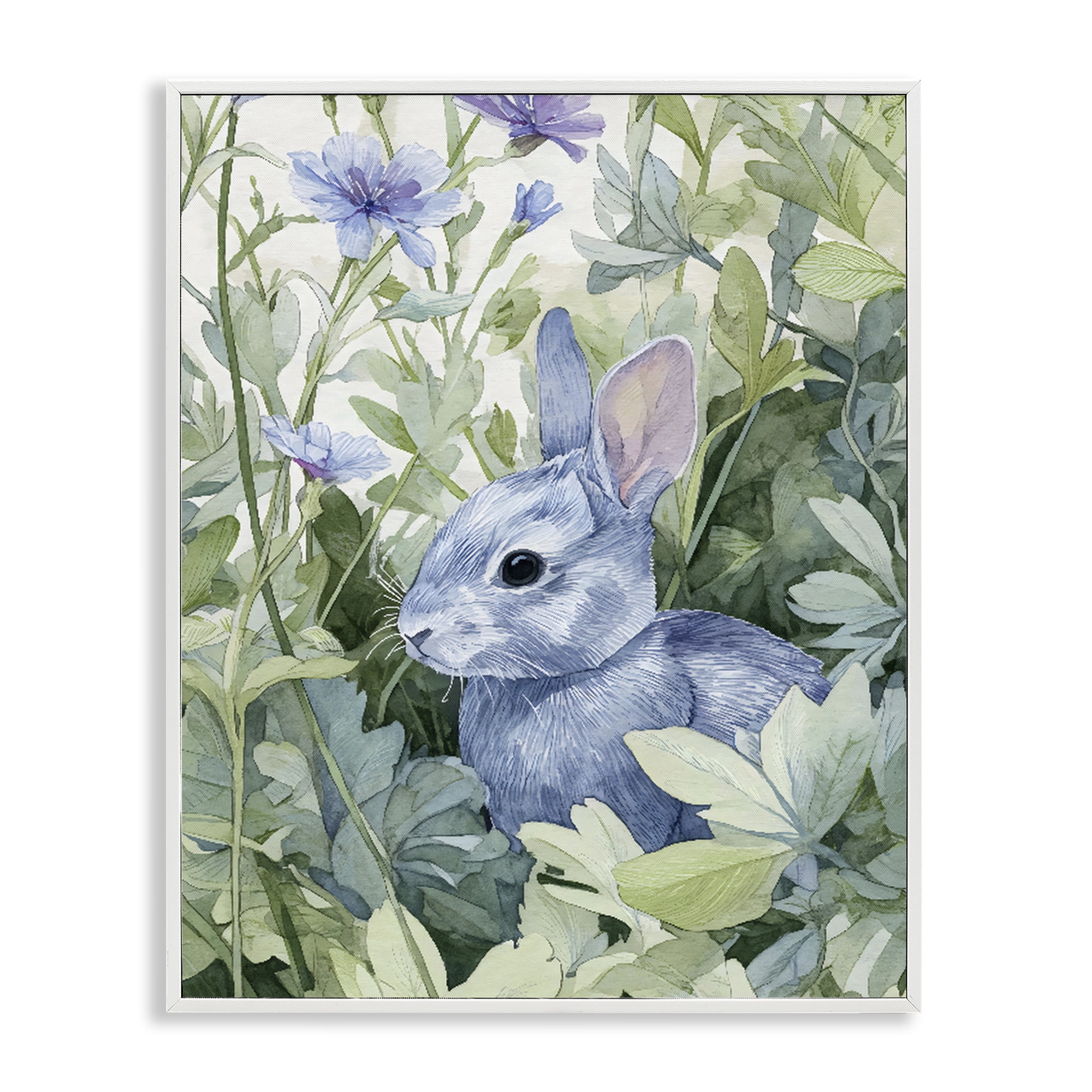 Stupell Industries Blue Bunny Among Leaves White Framed Giclee Art, design by Franklyn Gregory