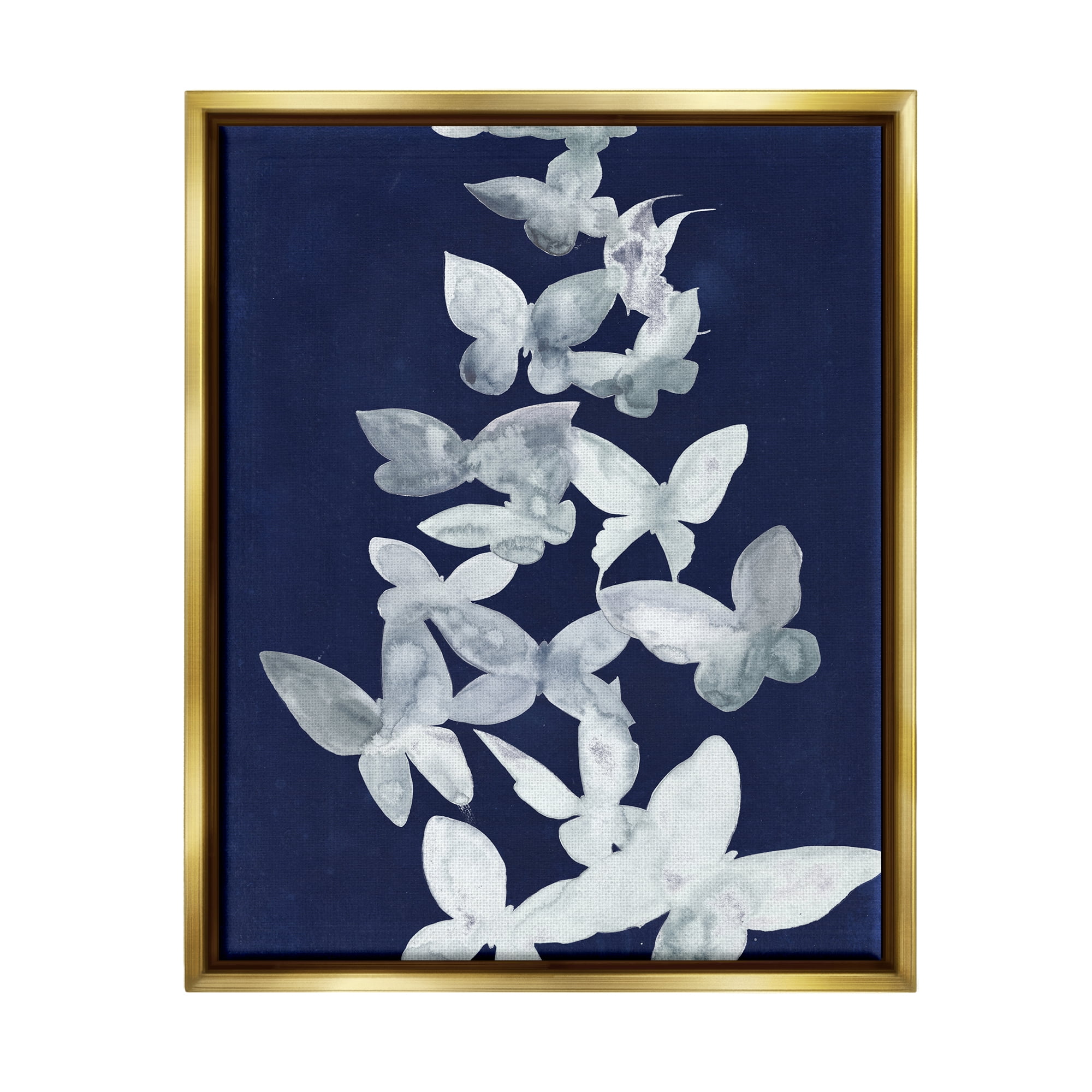 Stupell Industries Blue Butterflies Abstraction Animals & Insects Painting Gold Floater Framed Art Print Wall Art