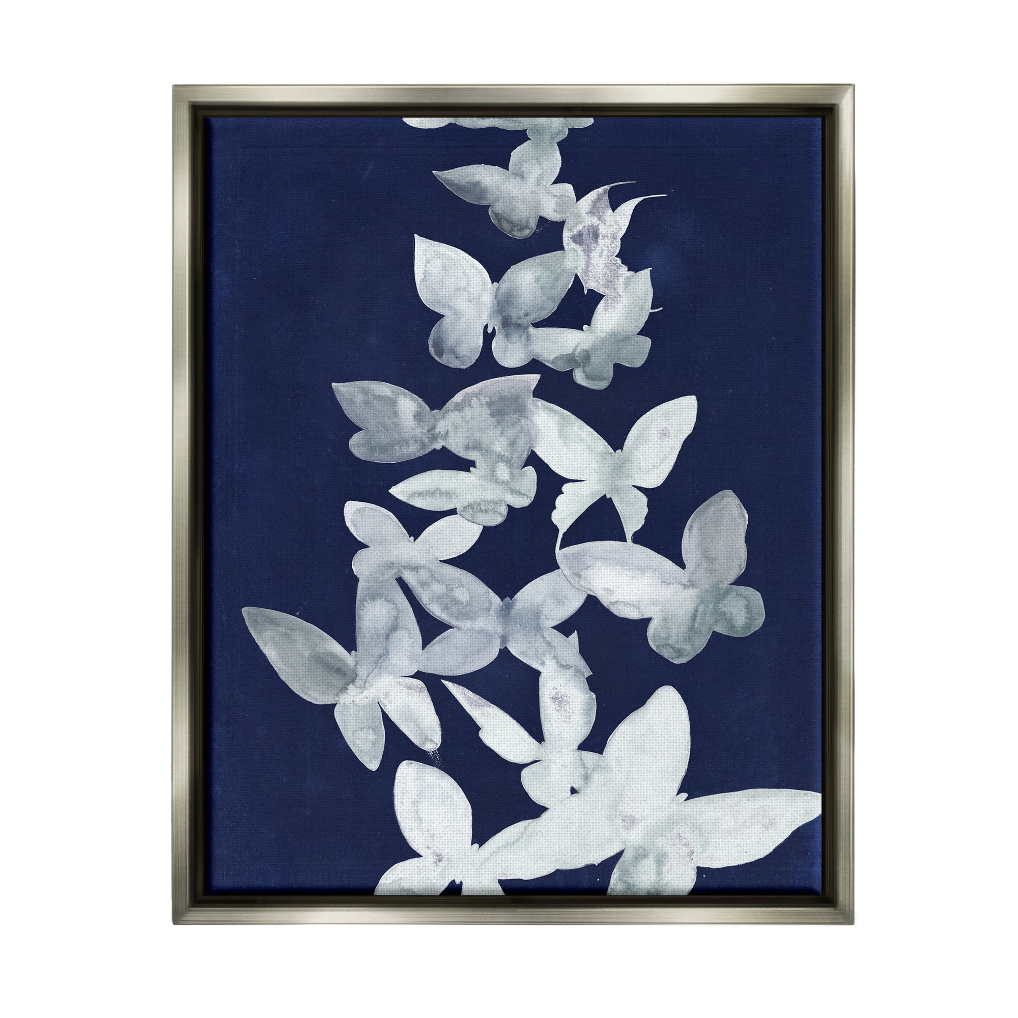 Stupell Industries Blue Butterflies Abstraction Animals & Insects Painting Gray Floater Framed Art Print Wall Art