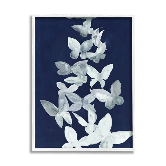 Stupell Industries Blue Butterflies Abstraction Animals & Insects Painting White Framed Art Print Wall Art