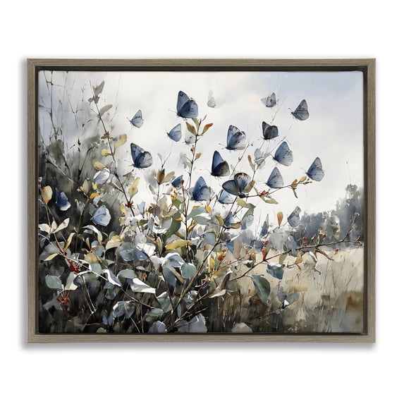 Stupell Industries Cottage Blue Butterflies Among Meadow Leaves Brown Floating Frame Canvas Art, 31 x 25, by Franklyn Gregory