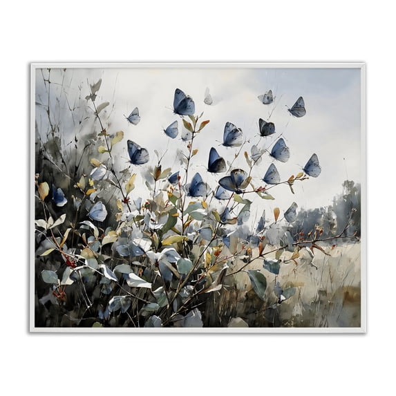 Stupell Industries Cottage Blue Butterflies Among Meadow Leaves White Framed Giclee Art, 30 x 24, by Franklyn Gregory