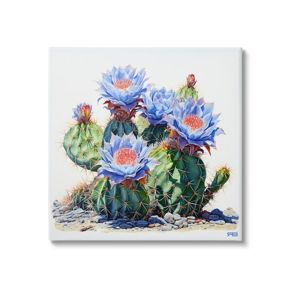 Stupell Industries Blue Cactus Blossoms Botanical & Floral Painting Gallery Wrapped Canvas Art Print Wall Art, 17 x 17