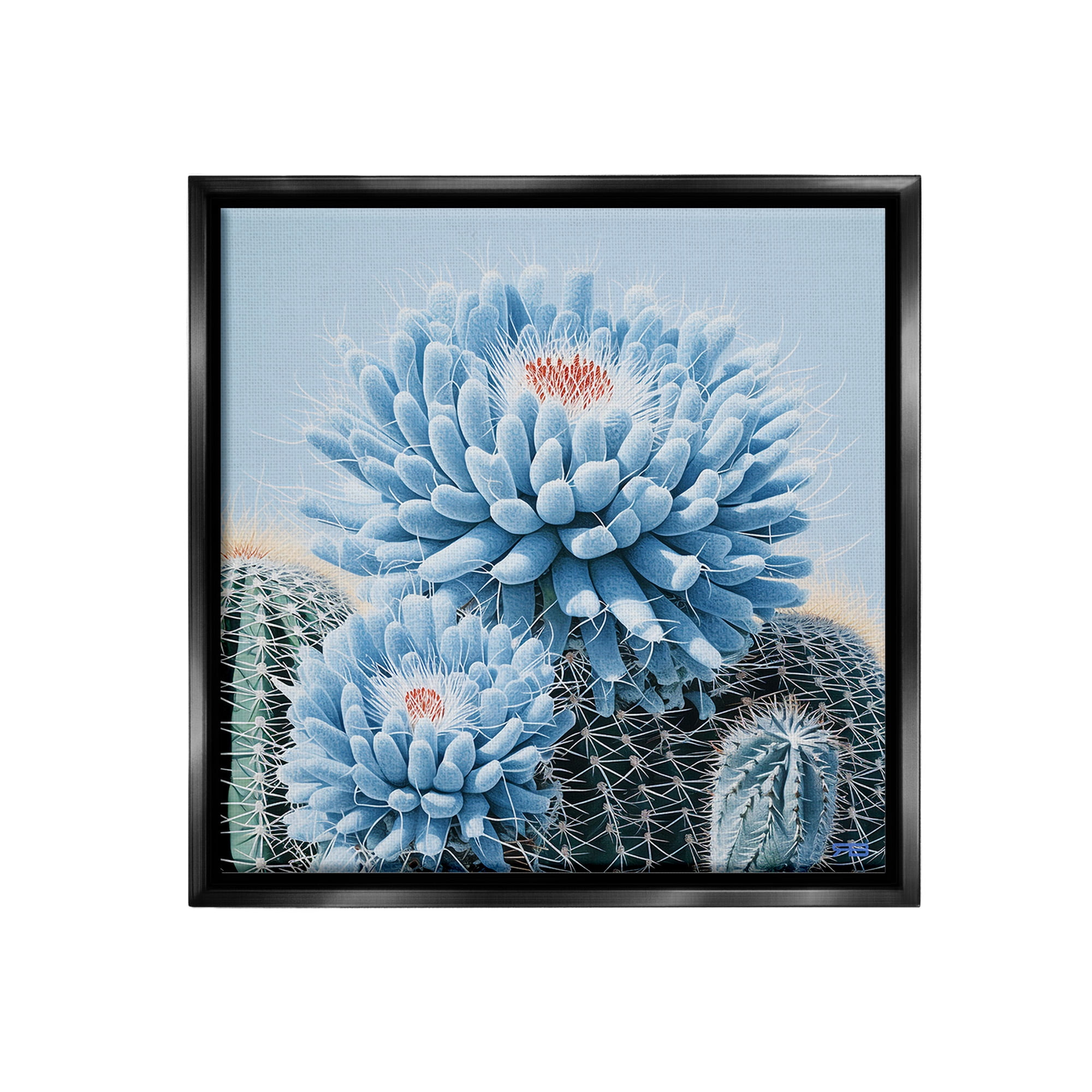 Stupell Industries Blue Cactus Botanicals Botanical & Floral Painting Black Floater Framed Canvas Art Print Wall Art, 25 x 25