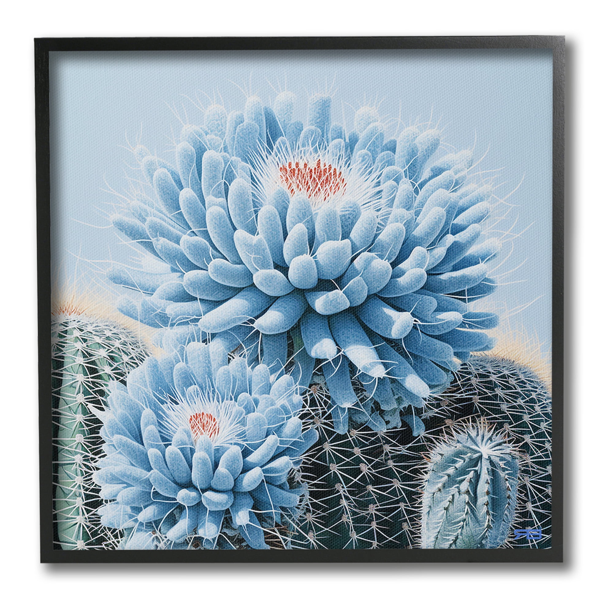 Stupell Industries Blue Cactus Botanicals Botanical & Floral Painting Black Framed Art Print Wall Art, 17 x 17