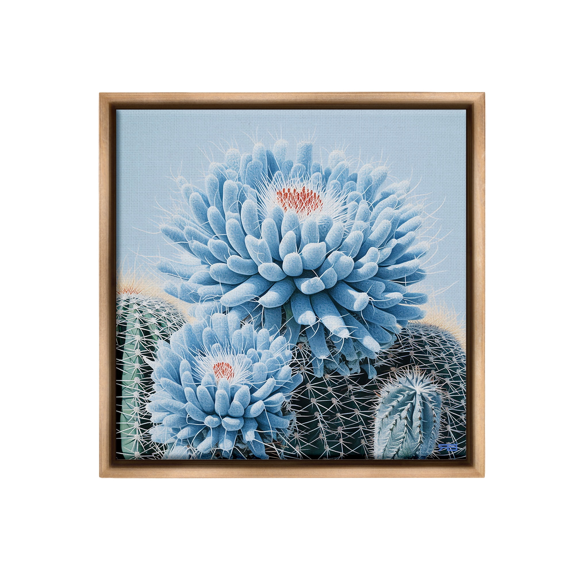 Stupell Industries Blue Cactus Botanicals Botanical & Floral Painting Brown Floater Framed Canvas Art Print Wall Art, 25 x 25