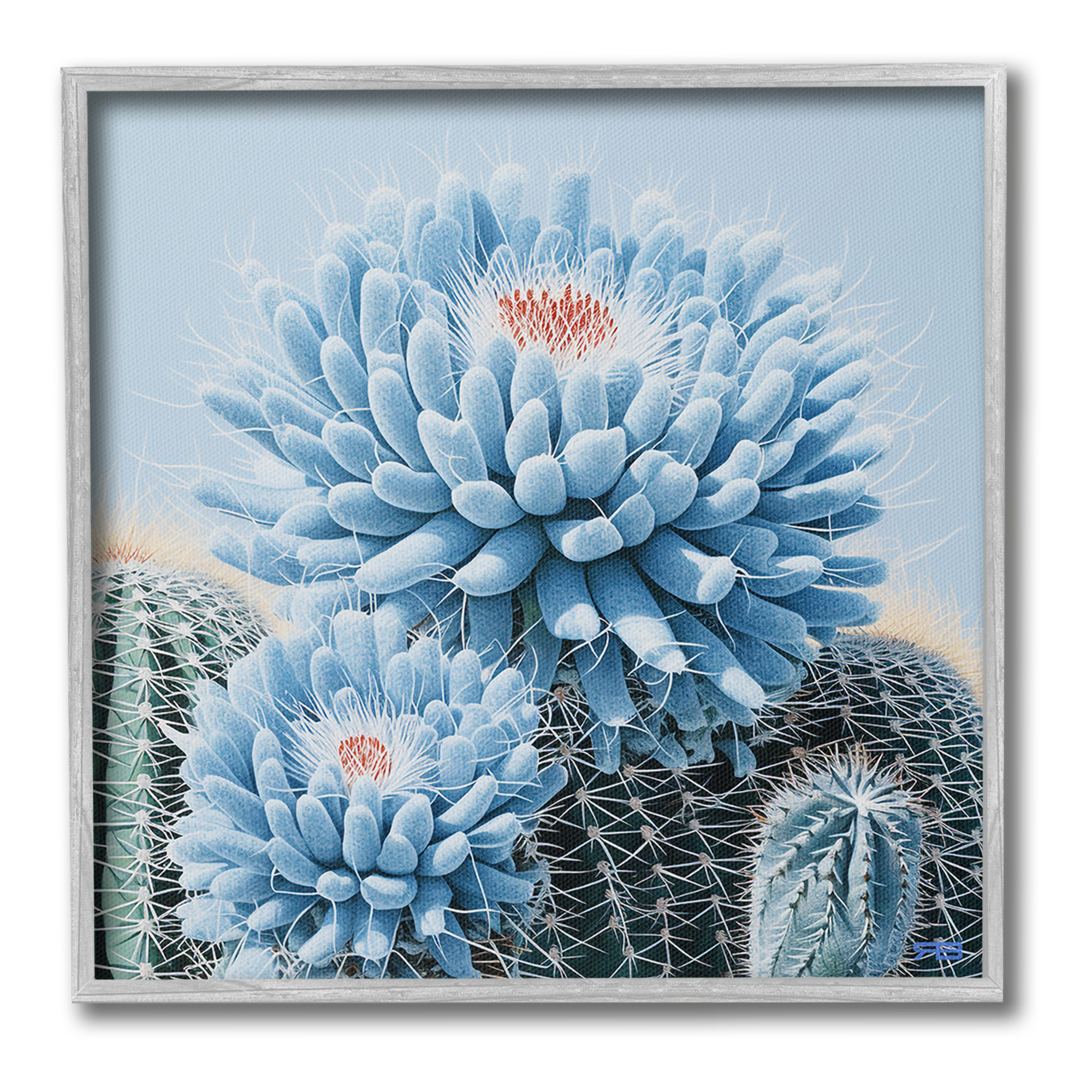 Stupell Industries Blue Cactus Botanicals Botanical & Floral Painting Gray Framed Art Print Wall Art, 24 x 24