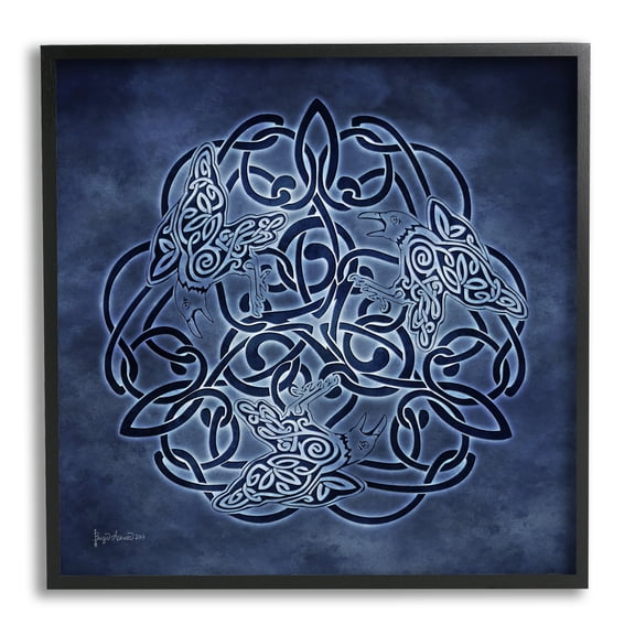 Stupell Industries Blue Celtic Raven Pattern Abstract Painting Black Framed Art Print Wall Art, 12 x 12