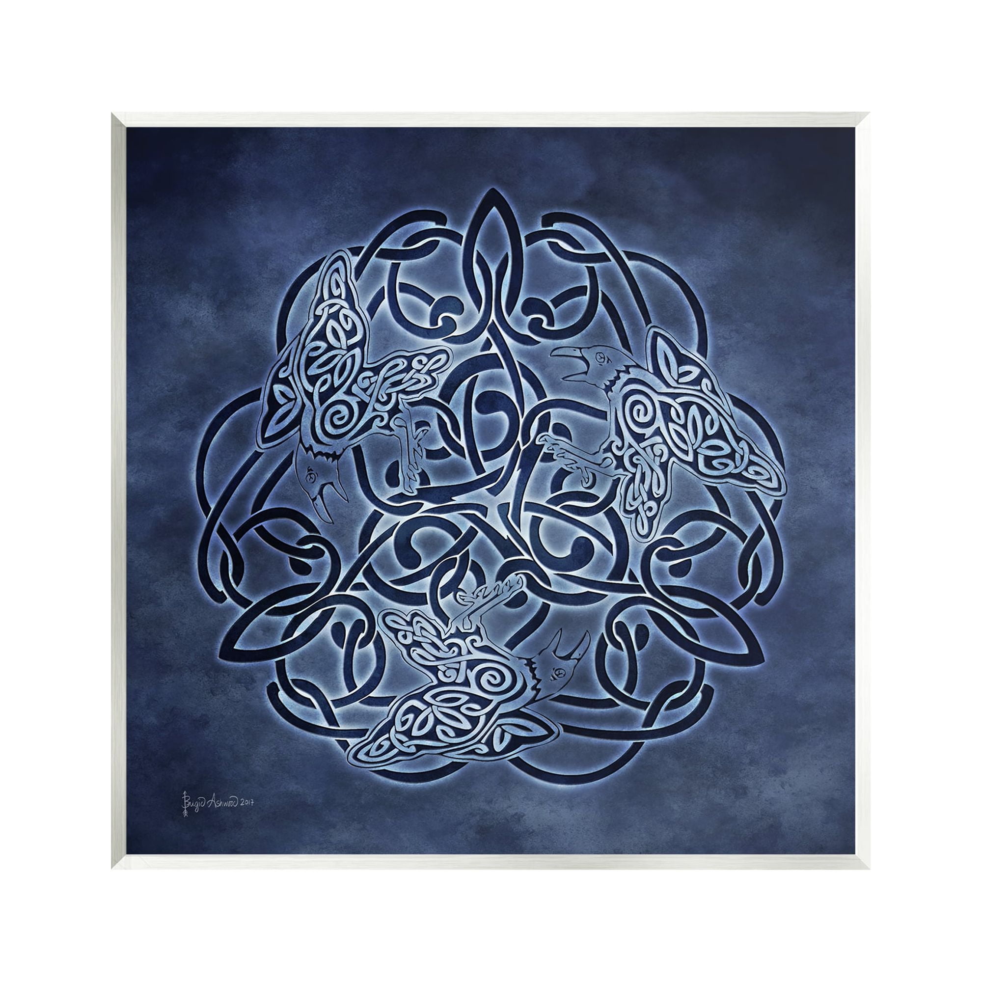 Stupell Industries Blue Celtic Raven Pattern Abstract Painting Unframed Art Print Wall Art, 12 x 12