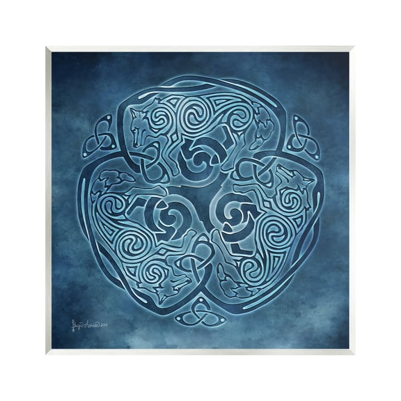 Stupell Industries Blue Celtic Wolf Abstract Painting Unframed Art Print Wall Art, 12 x 12