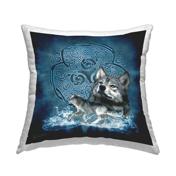 Stupell Industries Blue Celtic Wolf Decorative Printed Throw Pillow, 18 x 18