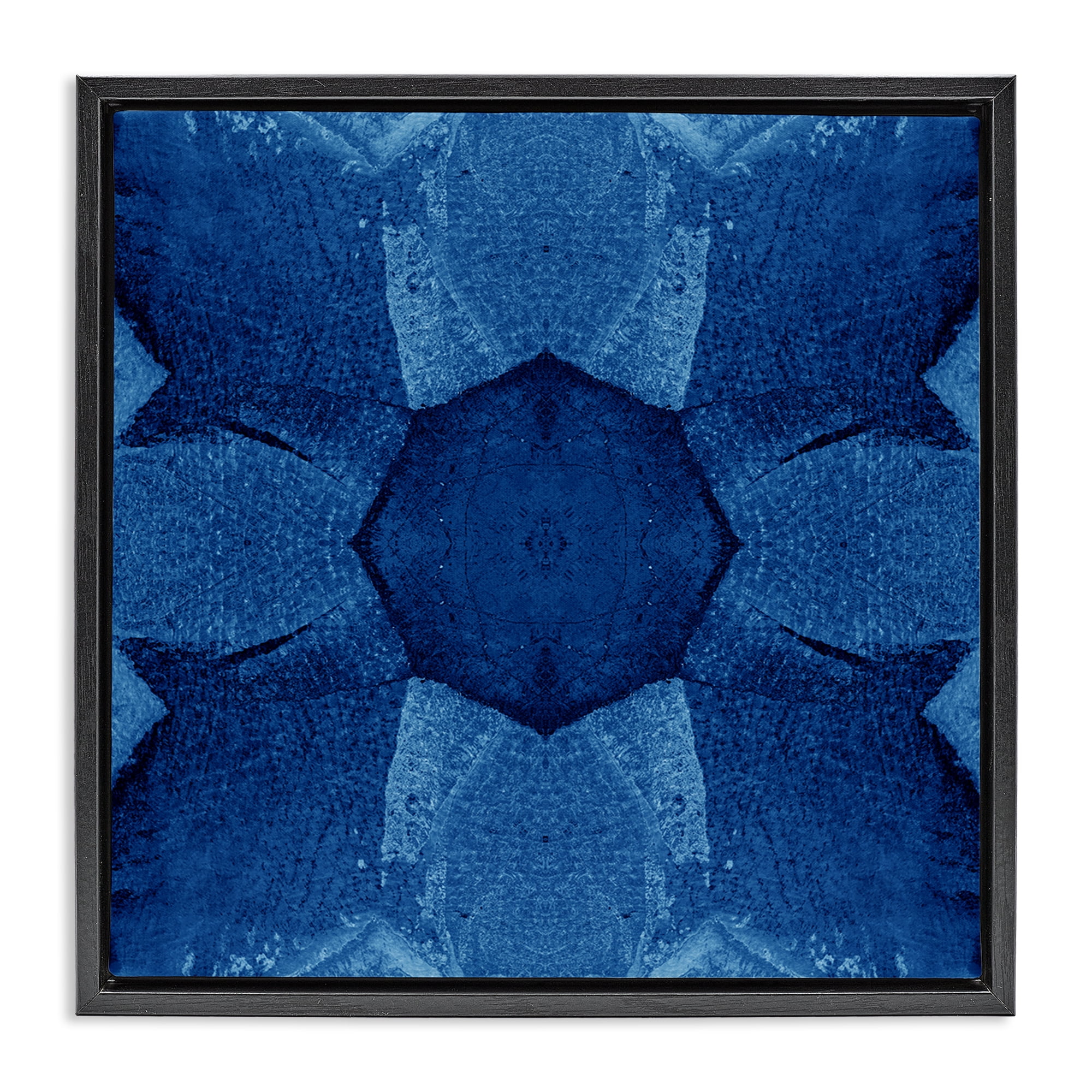 Stupell Industries Blue Centric Pattern Abstract Painting Black Floater Framed Canvas Art Print Wall Art, 25 x 25