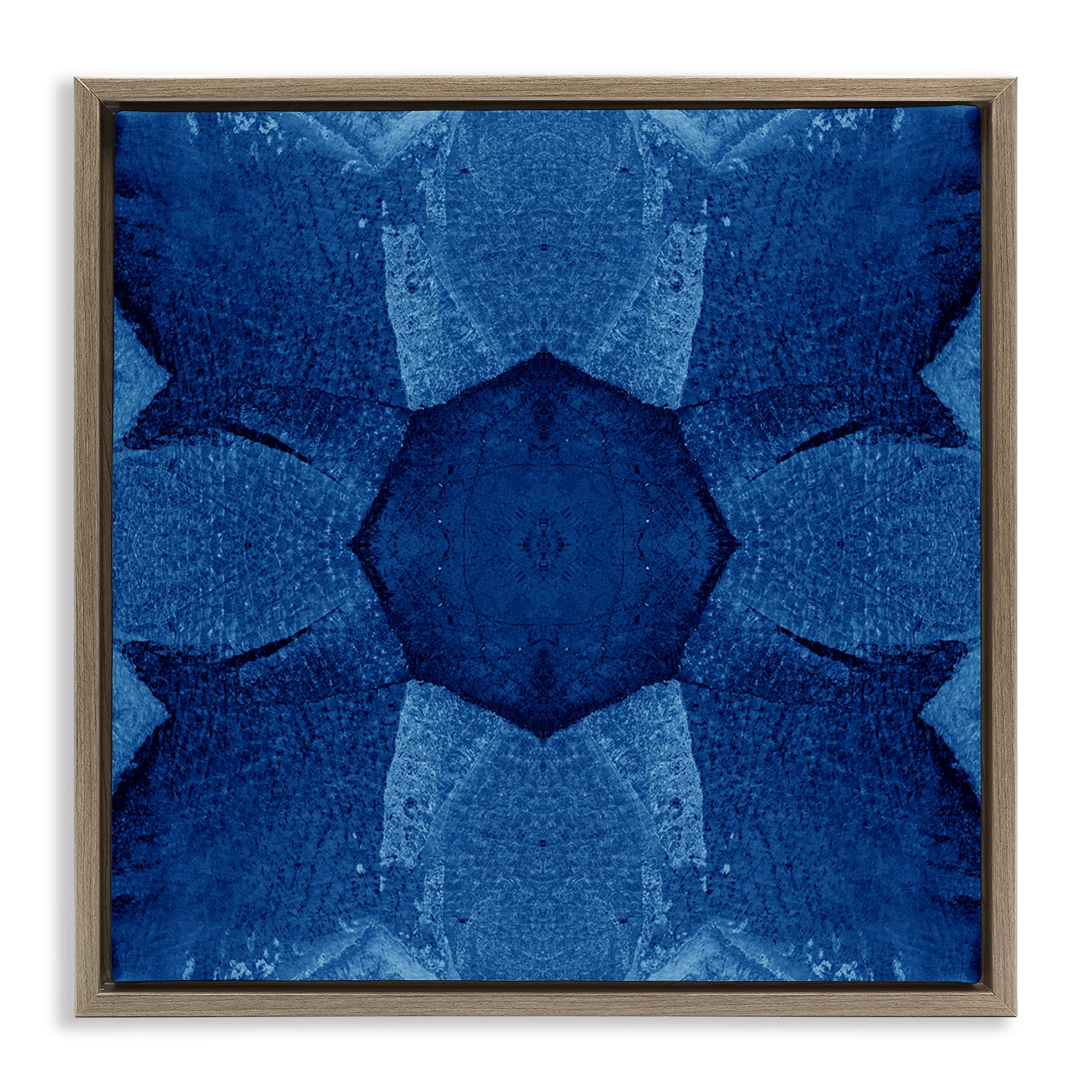Stupell Industries Blue Centric Pattern Abstract Painting Brown Floater Framed Canvas Art Print Wall Art, 18 x 18