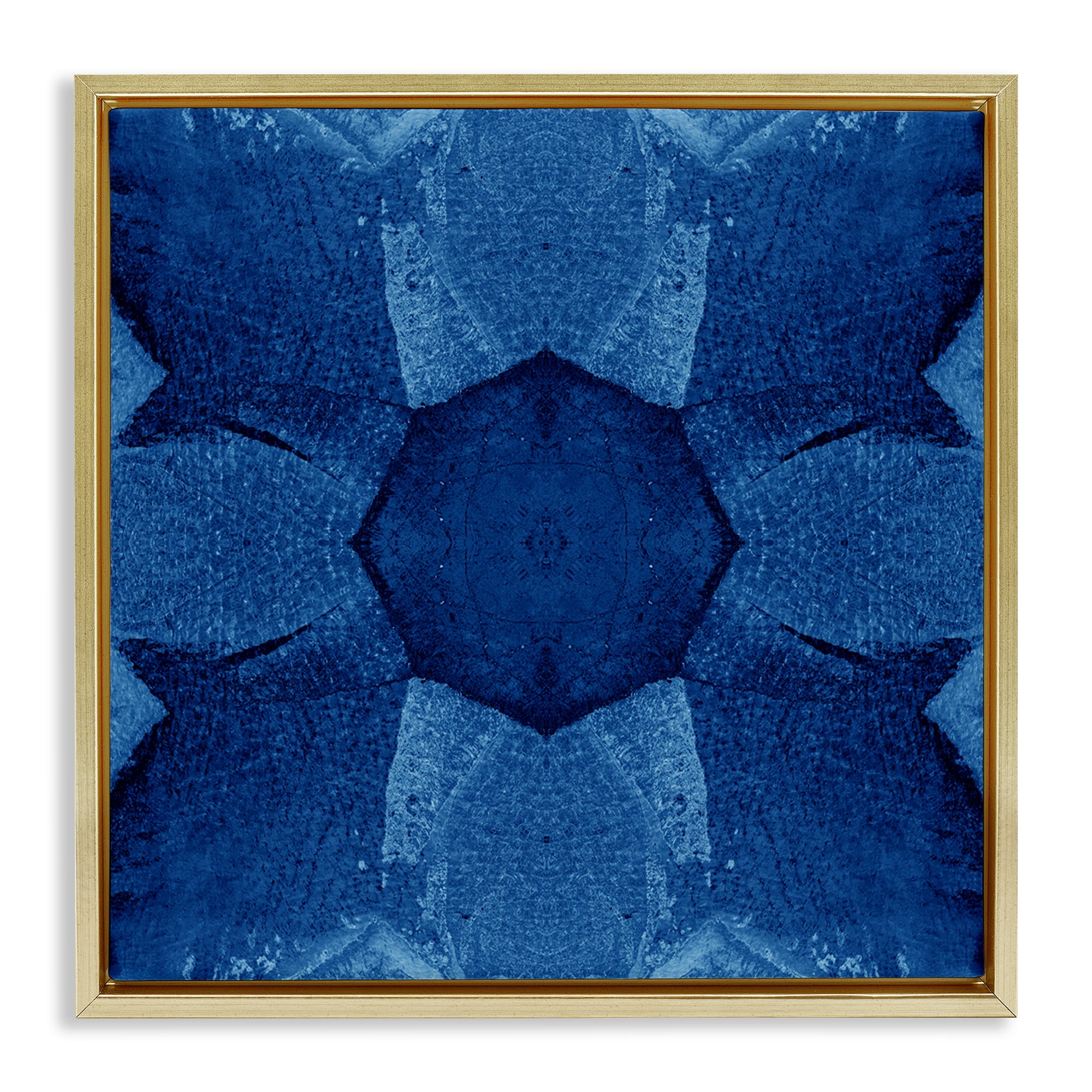 Stupell Industries Blue Centric Pattern Abstract Painting Gold Floater Framed Canvas Art Print Wall Art, 25 x 25
