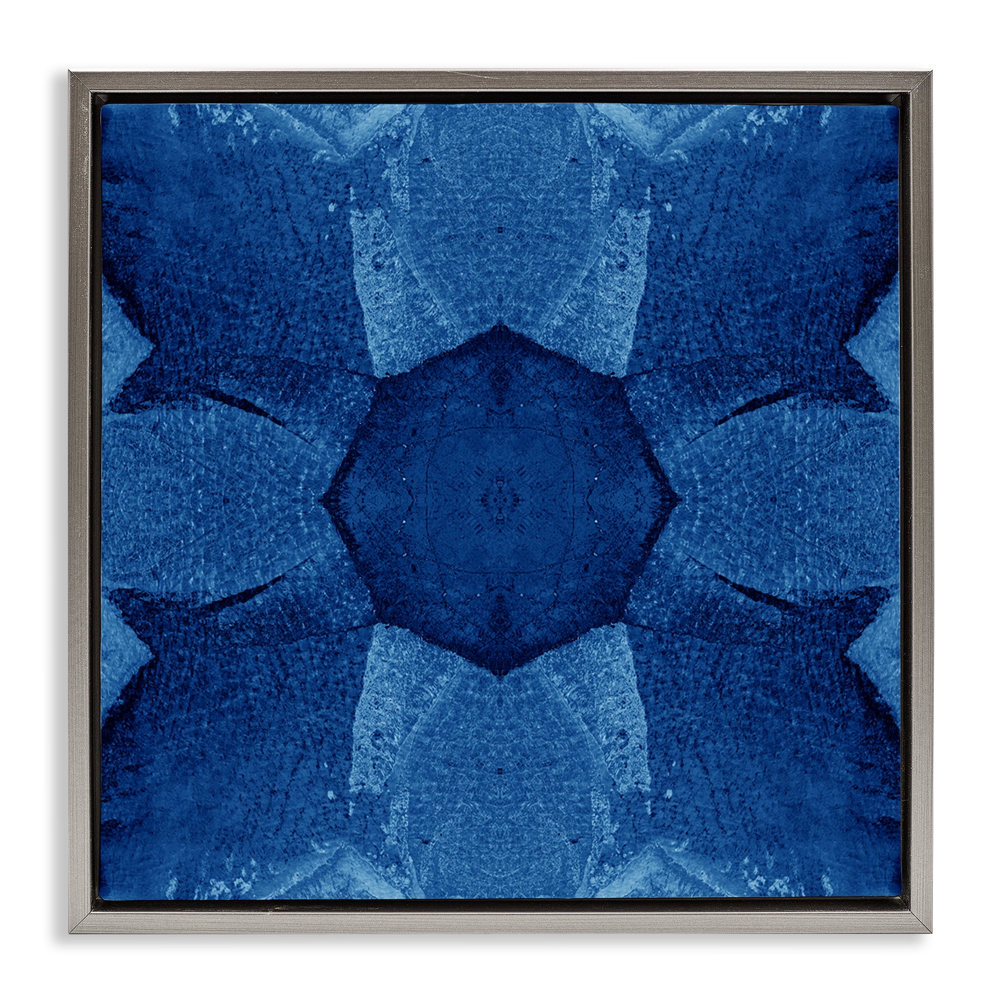Stupell Industries Blue Centric Pattern Abstract Painting Gray Floater Framed Canvas Art Print Wall Art, 18 x 18