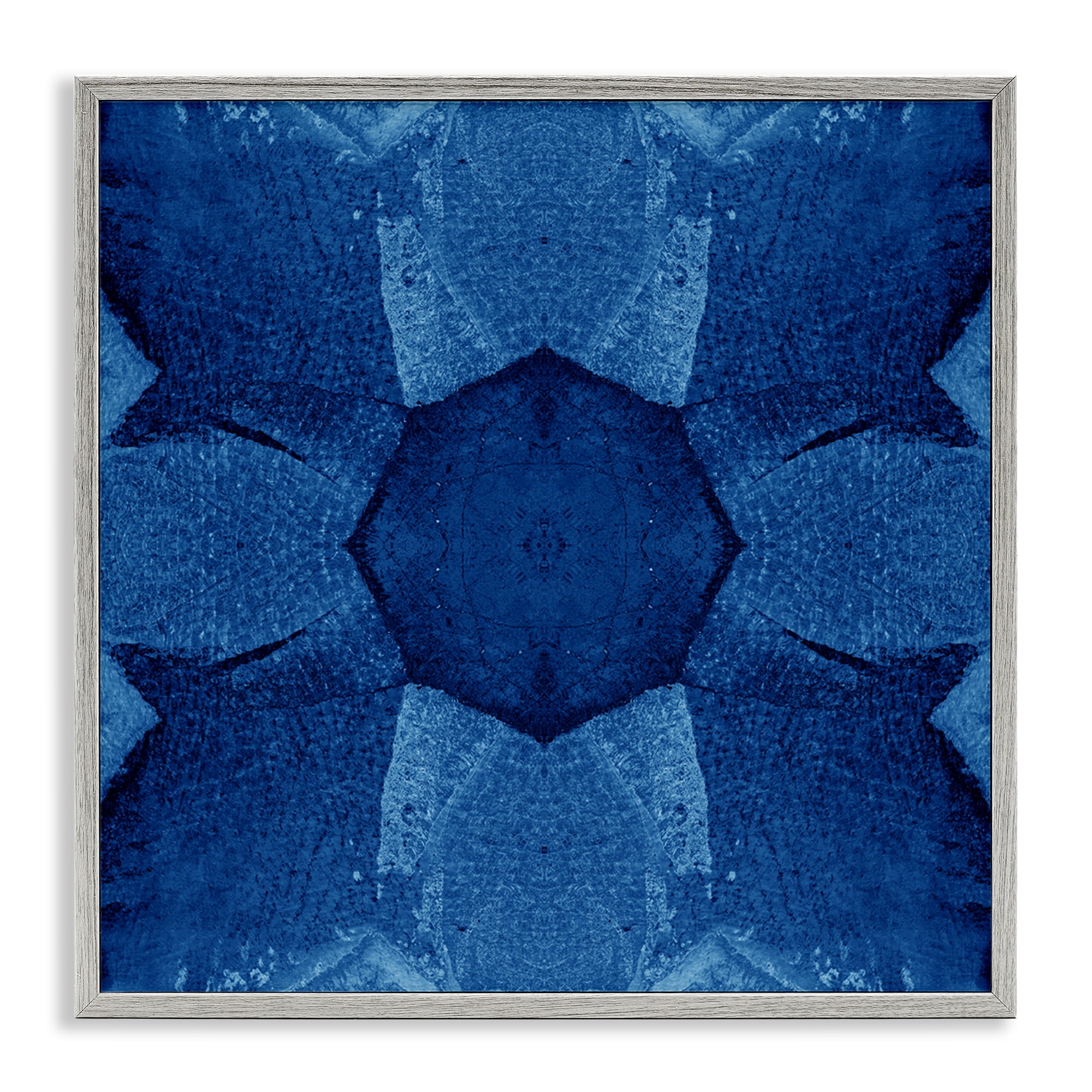 Stupell Industries Blue Centric Pattern Abstract Painting Gray Framed Art Print Wall Art, 24 x 24