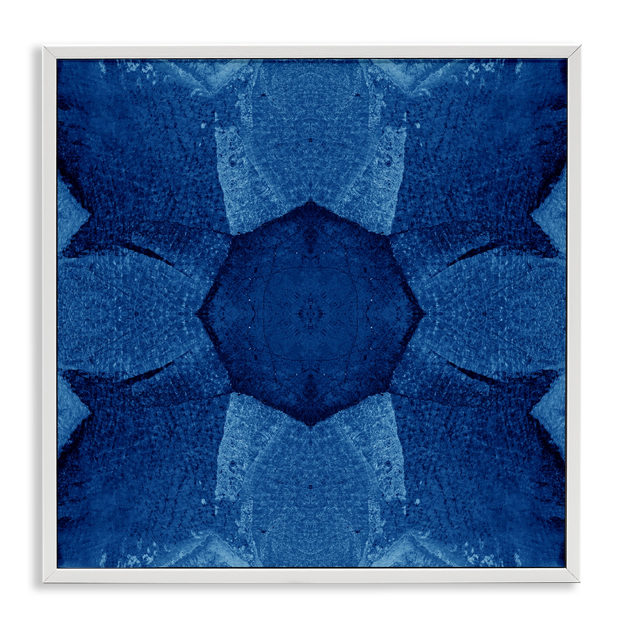 Stupell Industries Blue Centric Pattern Abstract Painting White Framed Art Print Wall Art, 17 x 17