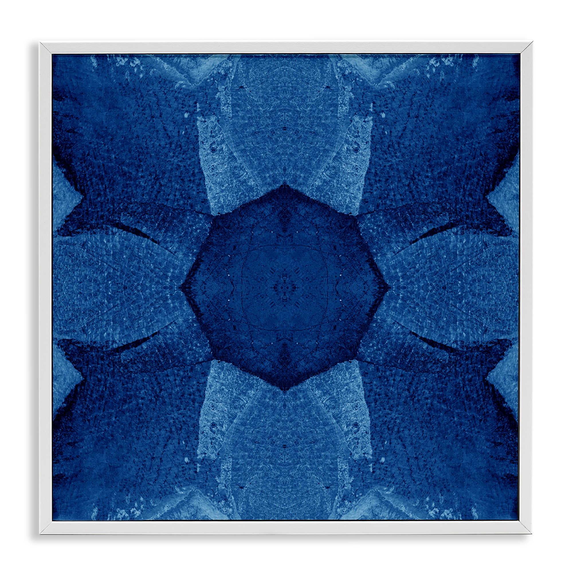 Stupell Industries Blue Centric Pattern Abstract Painting White Framed Art Print Wall Art, 24 x 24