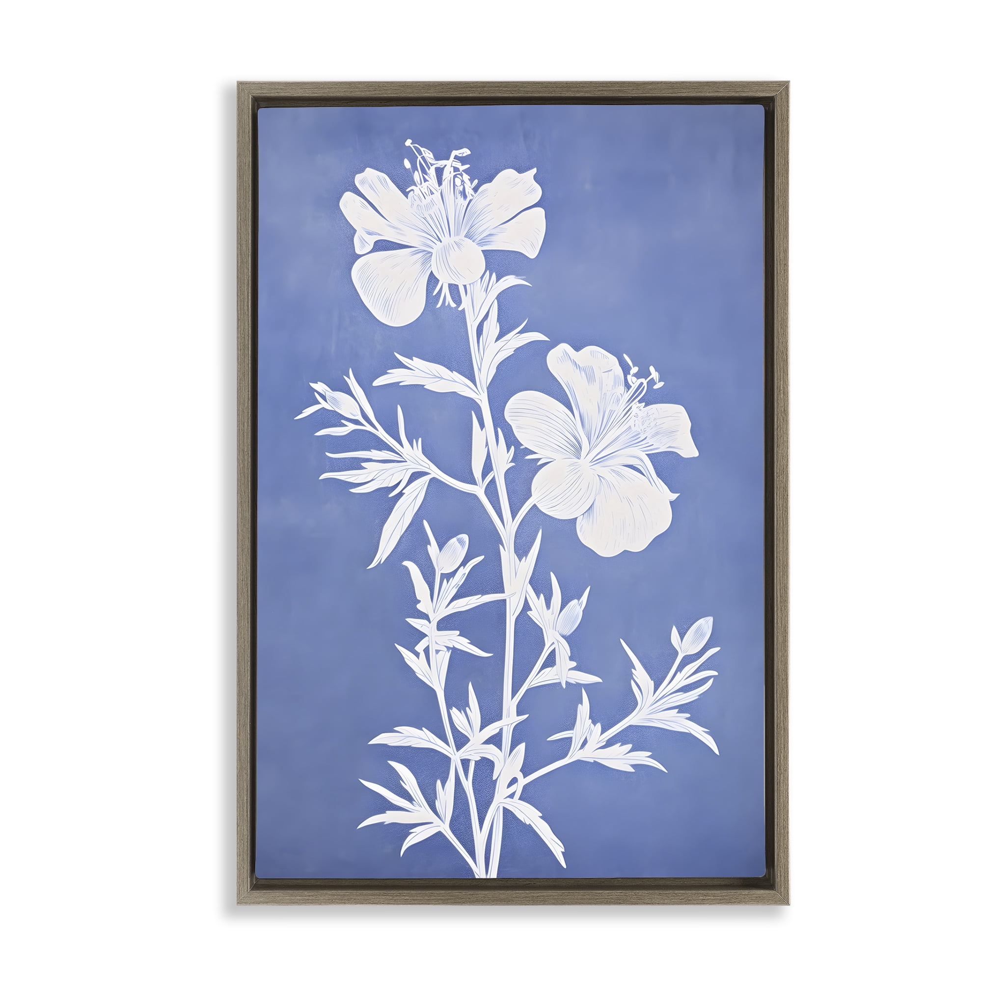 Stupell Industries Blue Cerulean Florals Botanical & Floral Painting Brown Floater Framed Art Print Wall Art, 17 x 25