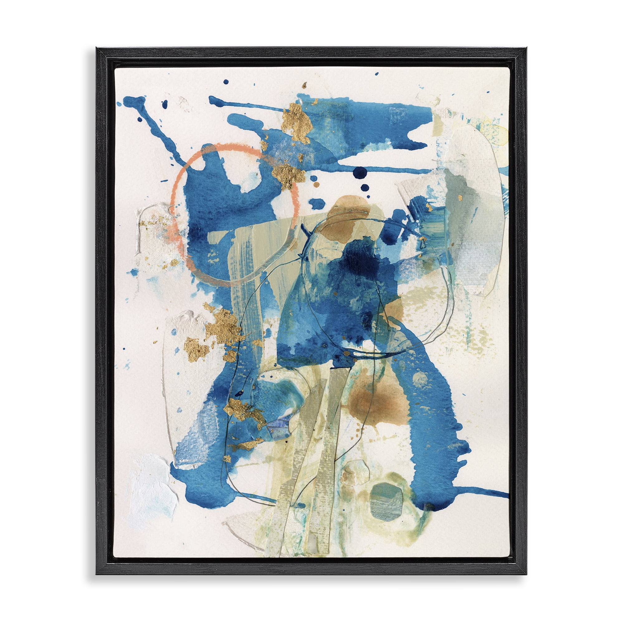Stupell Industries Blue Chaotic Splash Abstract Painting Black Floater Framed Canvas Art Print Wall Art, 25 x 31