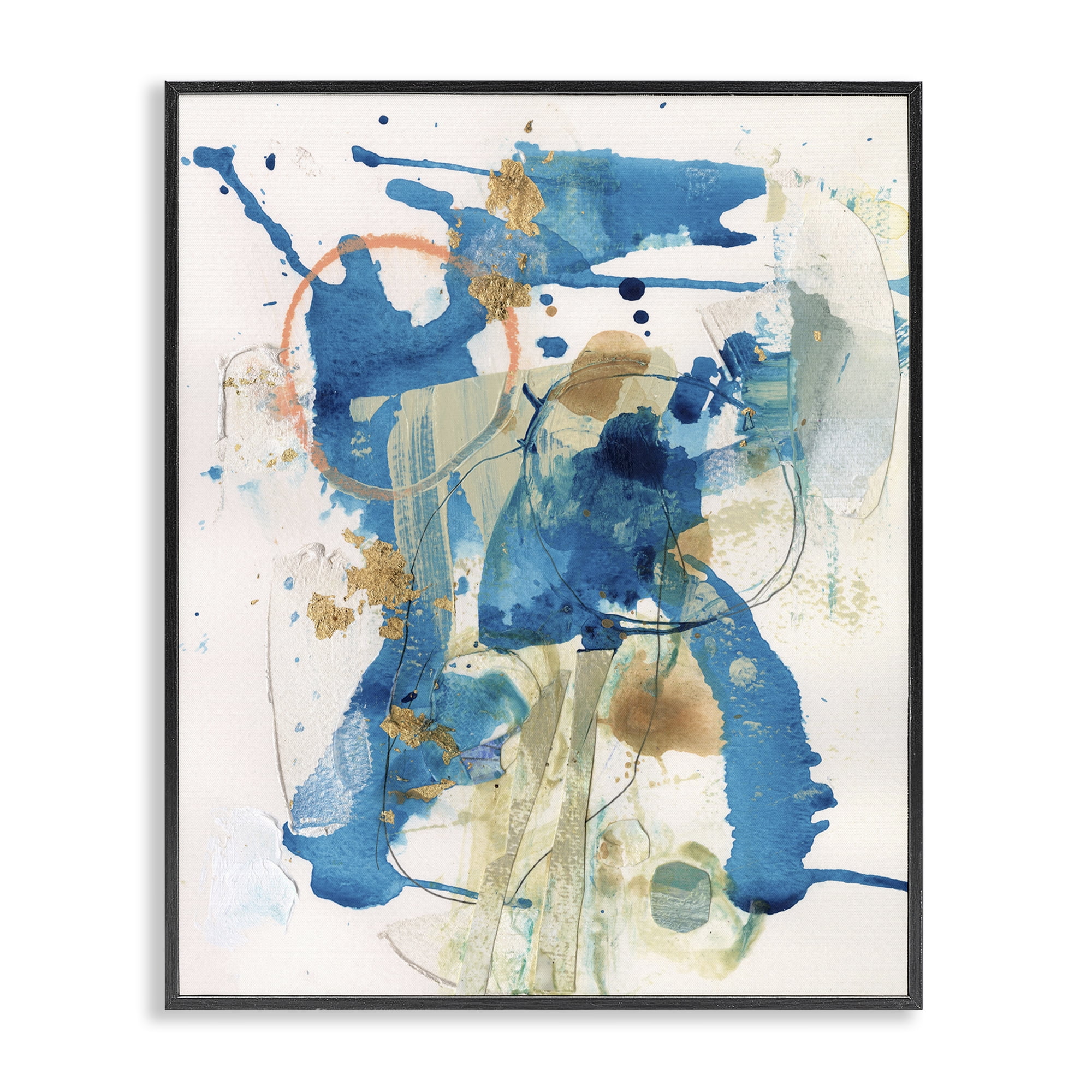 Stupell Industries Blue Chaotic Splash Abstract Painting Black Framed Art Print Wall Art, 16 x 20