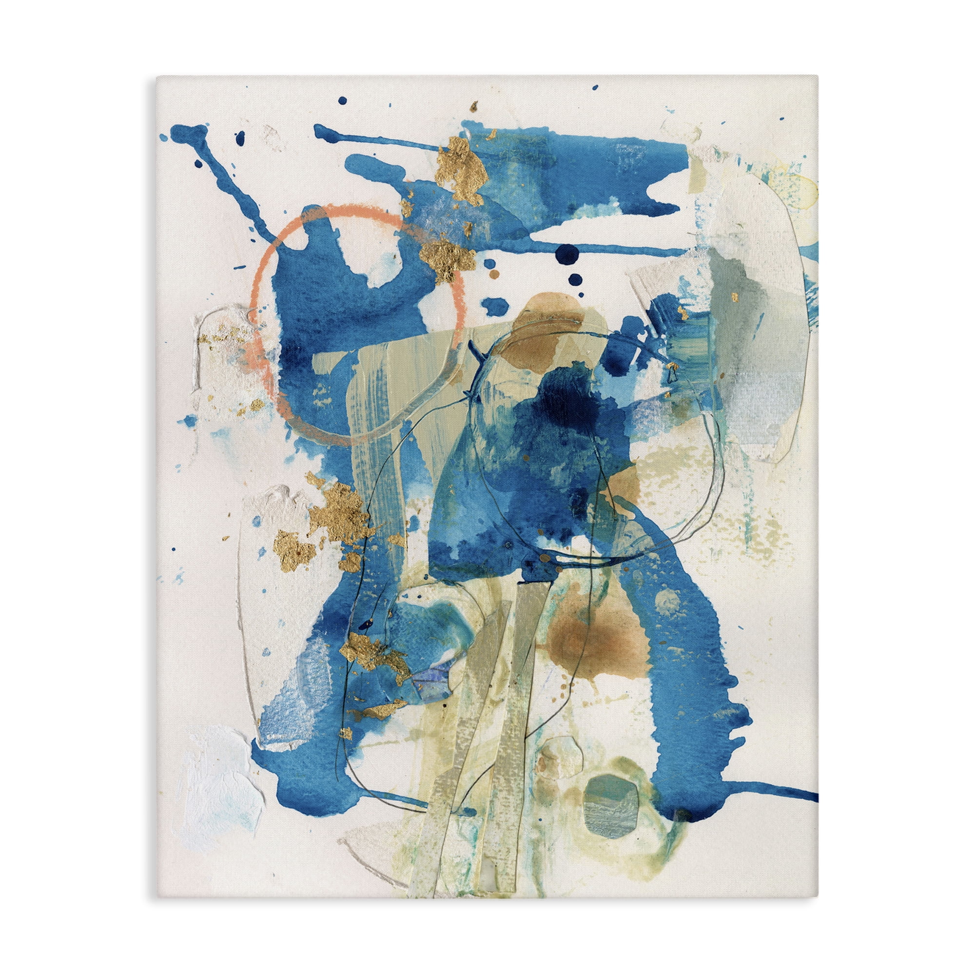 Stupell Industries Blue Chaotic Splash Abstract Painting Gallery Wrapped Canvas Art Print Wall Art, 16 x 20