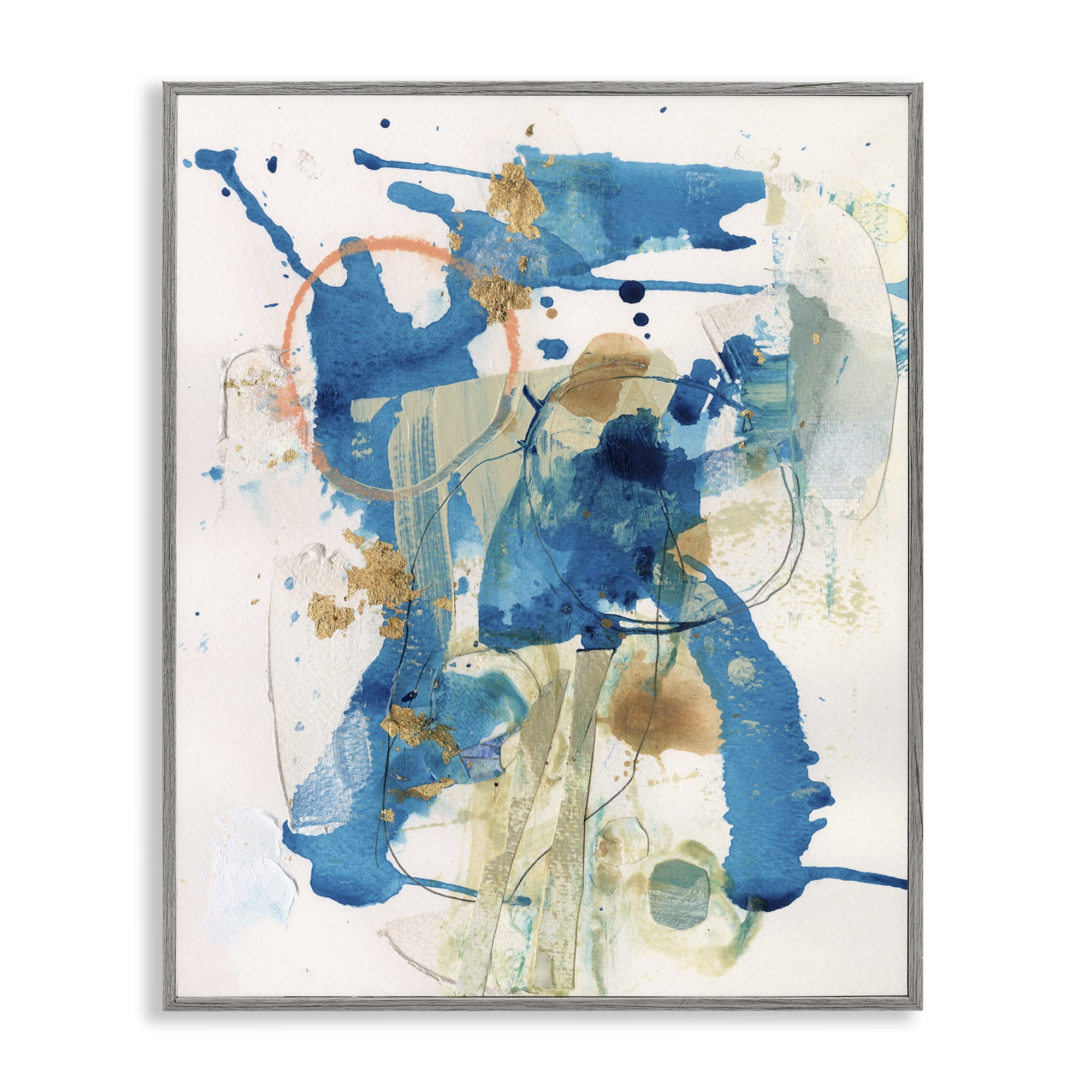 Stupell Industries Blue Chaotic Splash Abstract Painting Gray Framed Art Print Wall Art, 16 x 20