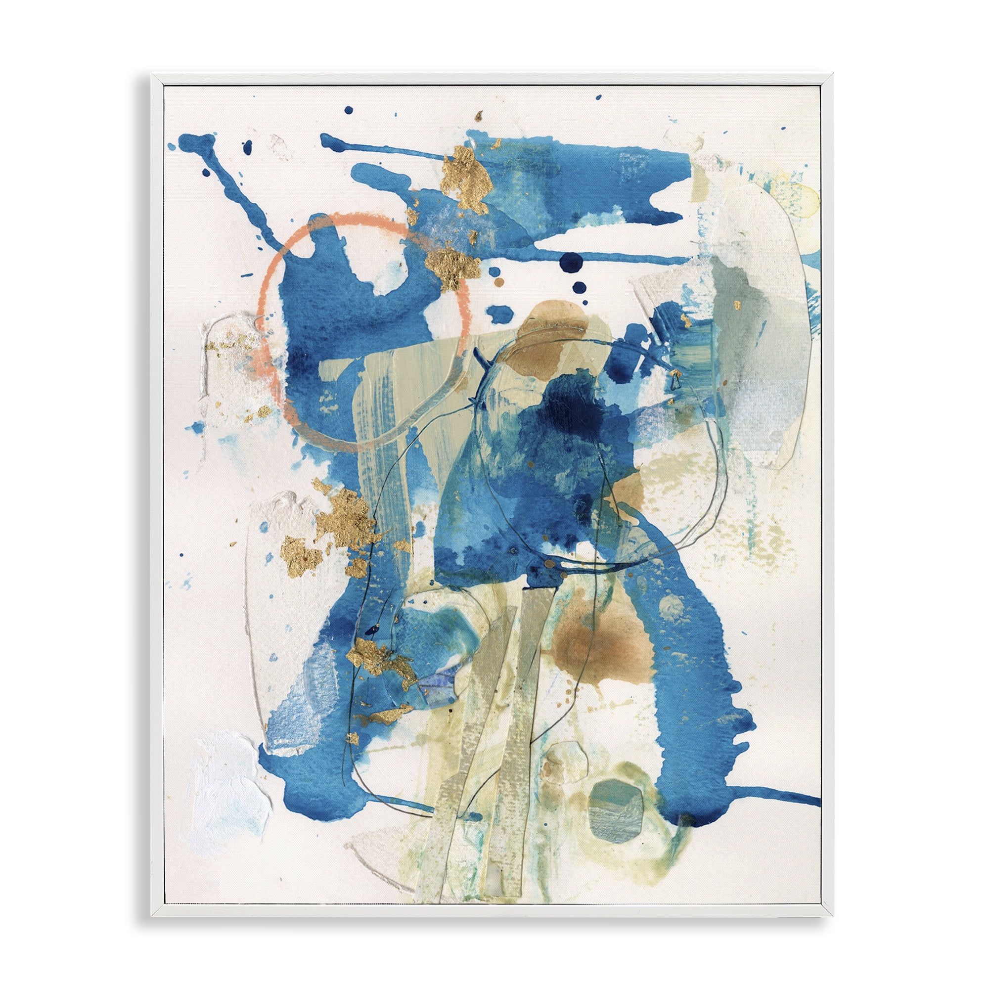 Stupell Industries Blue Chaotic Splash Abstract Painting White Framed Art Print Wall Art, 11 x 14