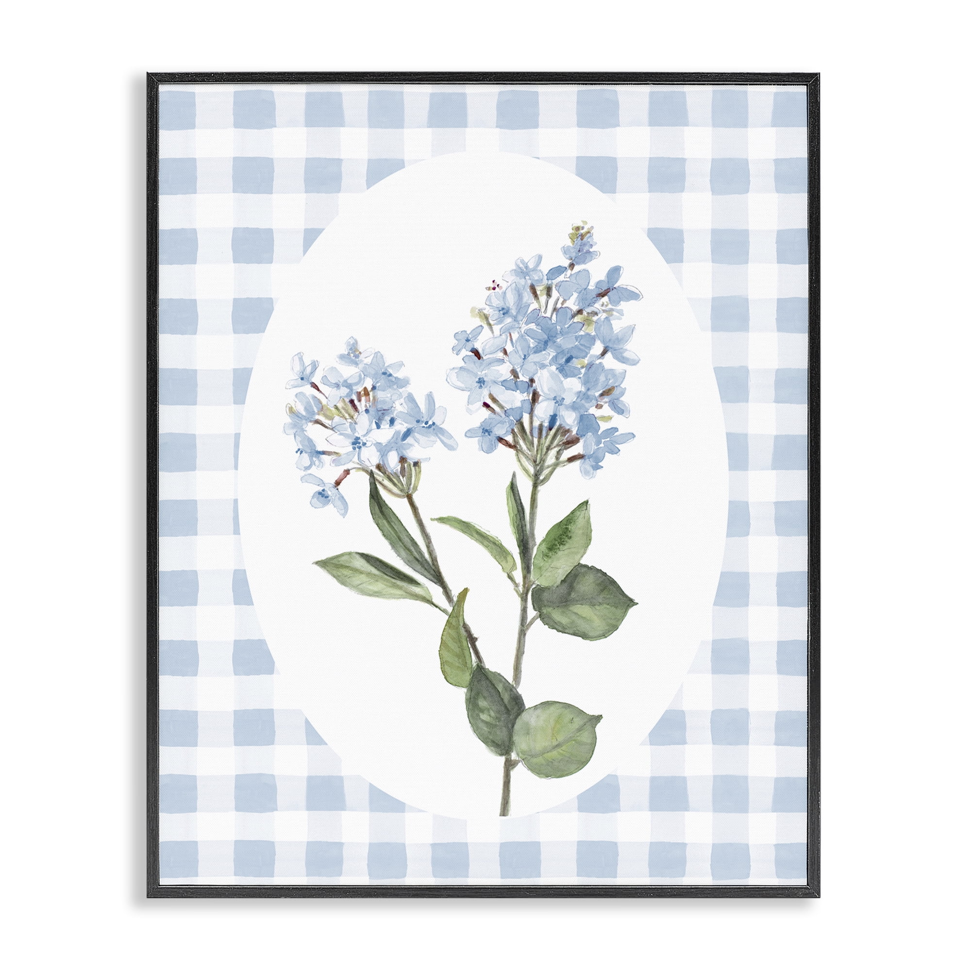 Stupell Industries Blue Checkered Blooms Black Framed Giclee Art, design by Lanie Loreth