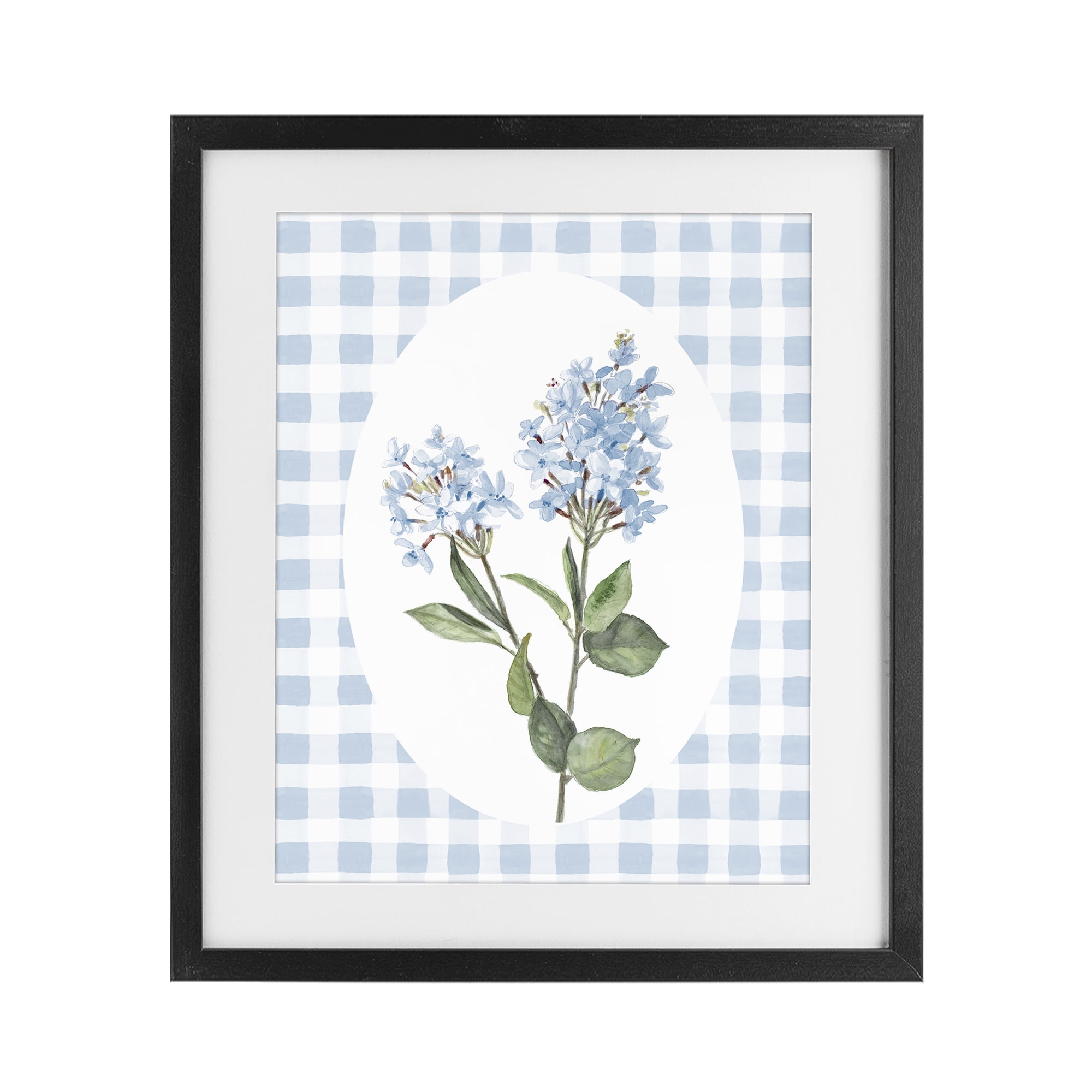 Stupell Industries Blue Checkered Blooms Black Framed Print Under Glass, design by Lanie Loreth