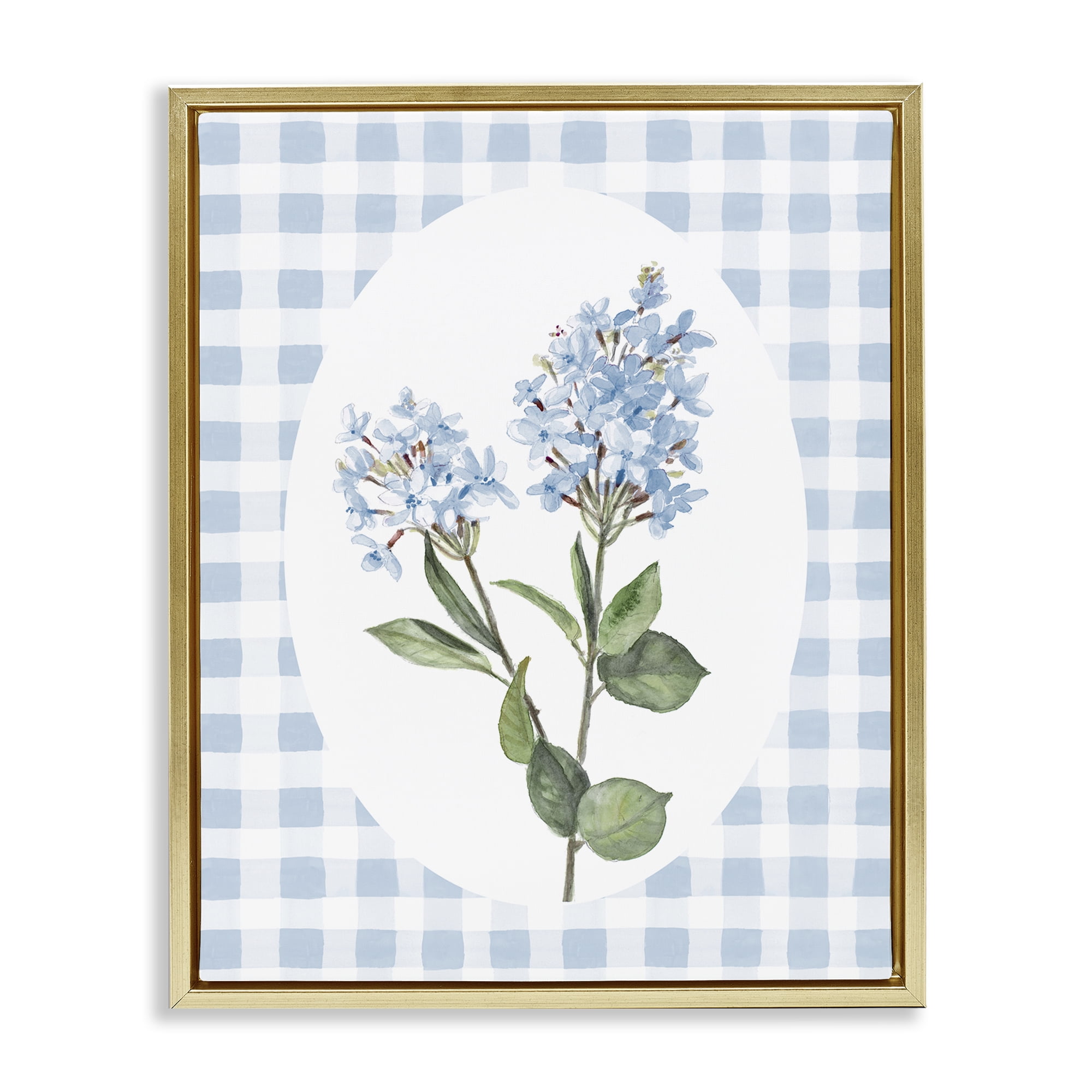 Stupell Industries Blue Checkered Blooms Gold Framed Floater Canvas Wall Art, design by Lanie Loreth