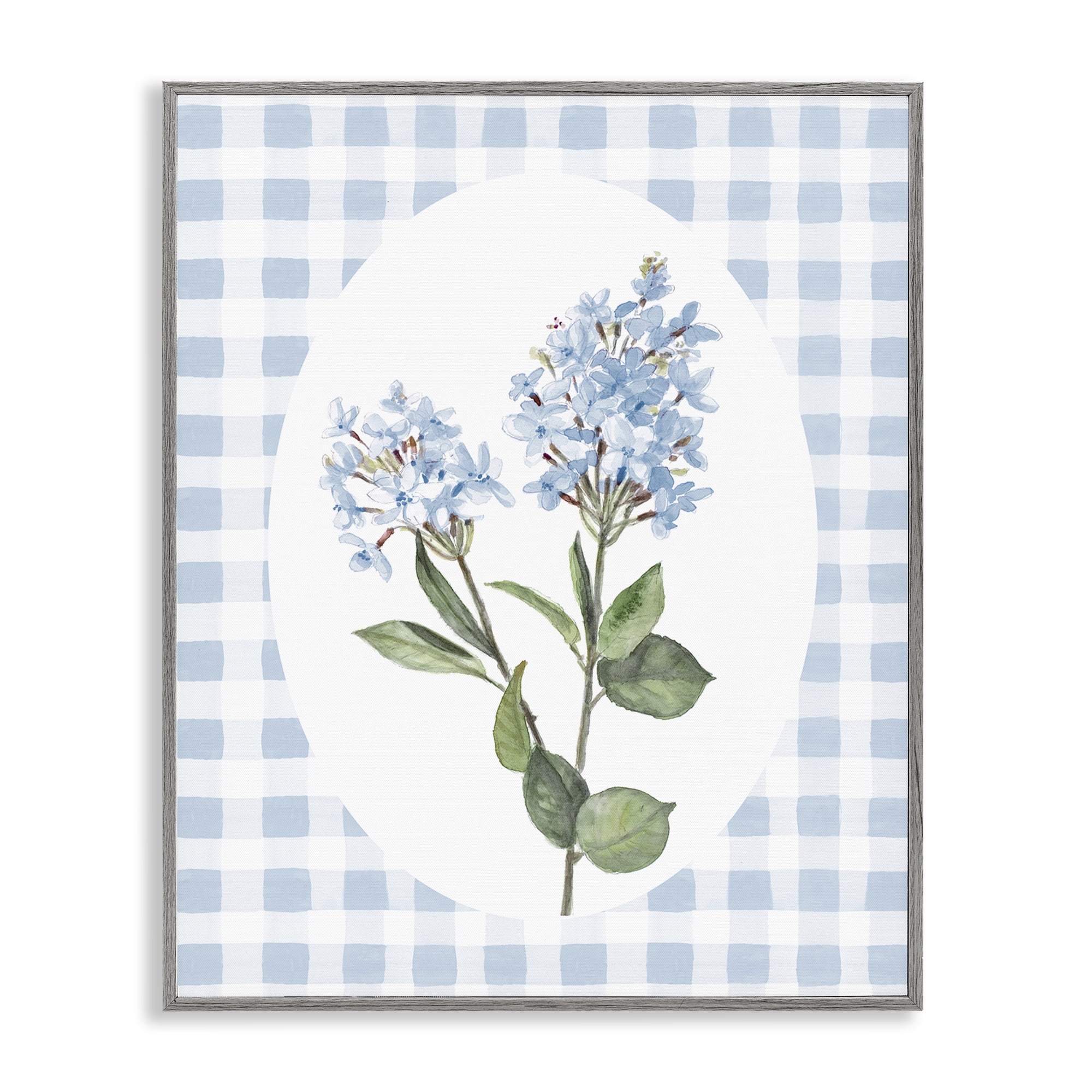 Stupell Industries Blue Checkered Blooms Gray Framed Giclee Art, design by Lanie Loreth
