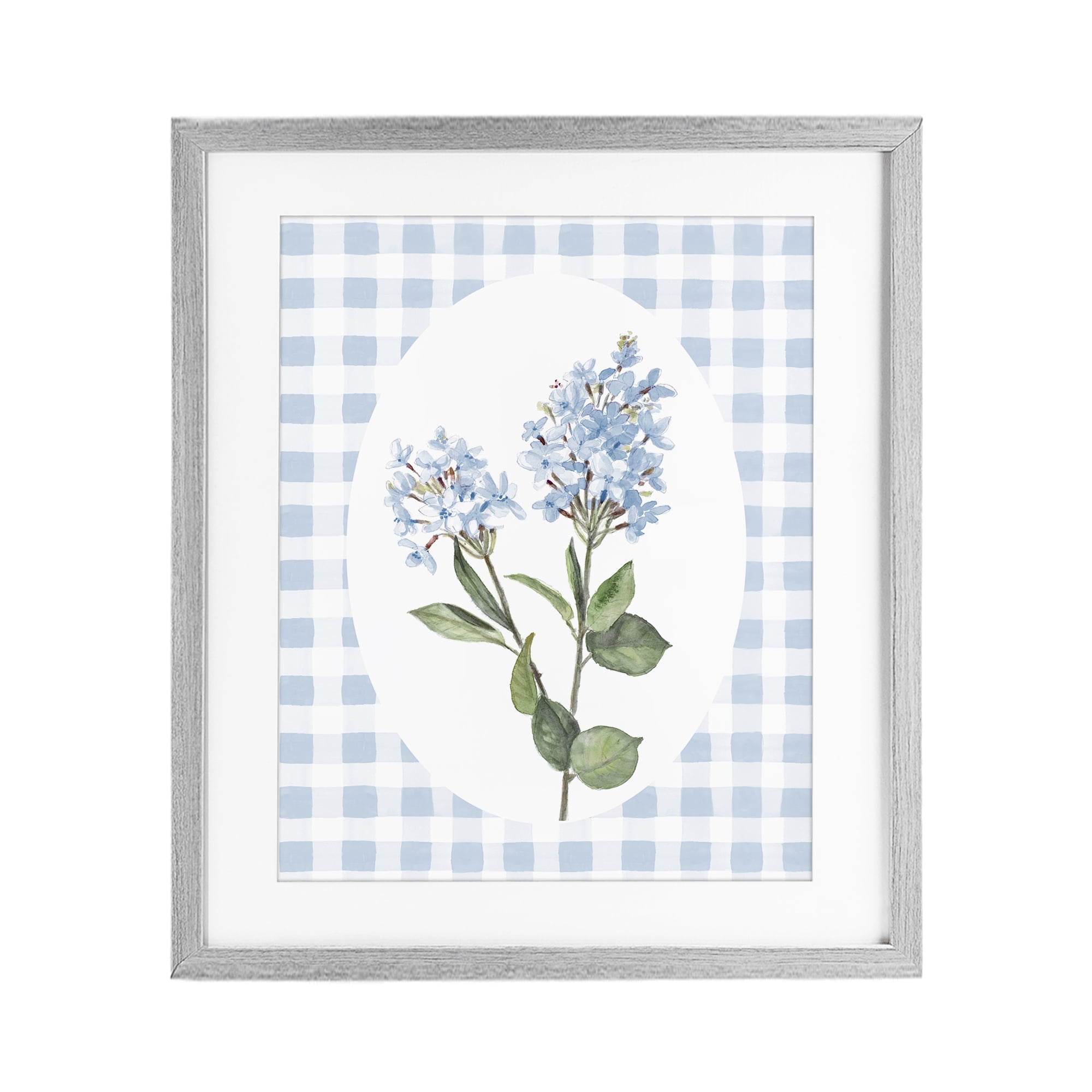 Stupell Industries Blue Checkered Blooms Gray Framed Print Under Glass, design by Lanie Loreth
