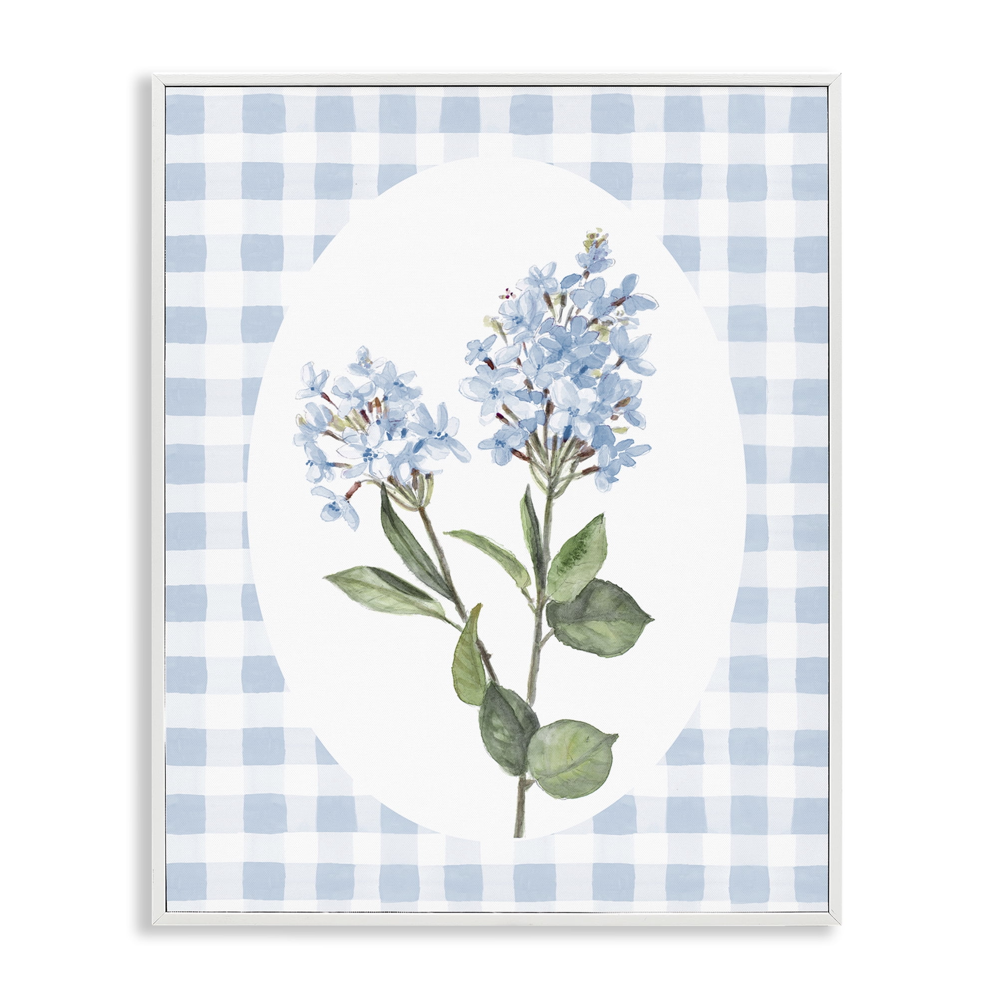 Stupell Industries Blue Checkered Blooms White Framed Giclee Art, design by Lanie Loreth