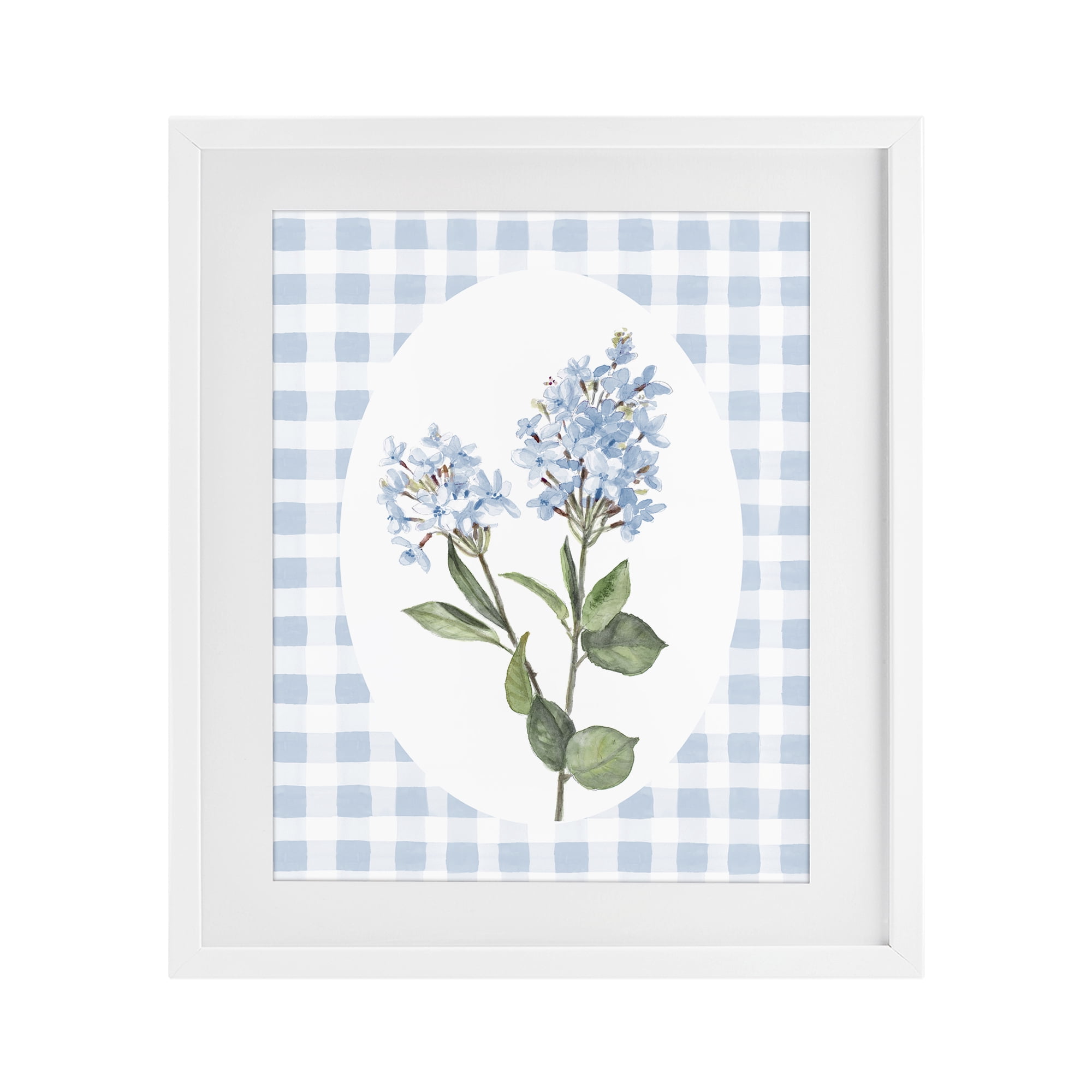 Stupell Industries Blue Checkered Blooms White Framed Print Under Glass, design by Lanie Loreth