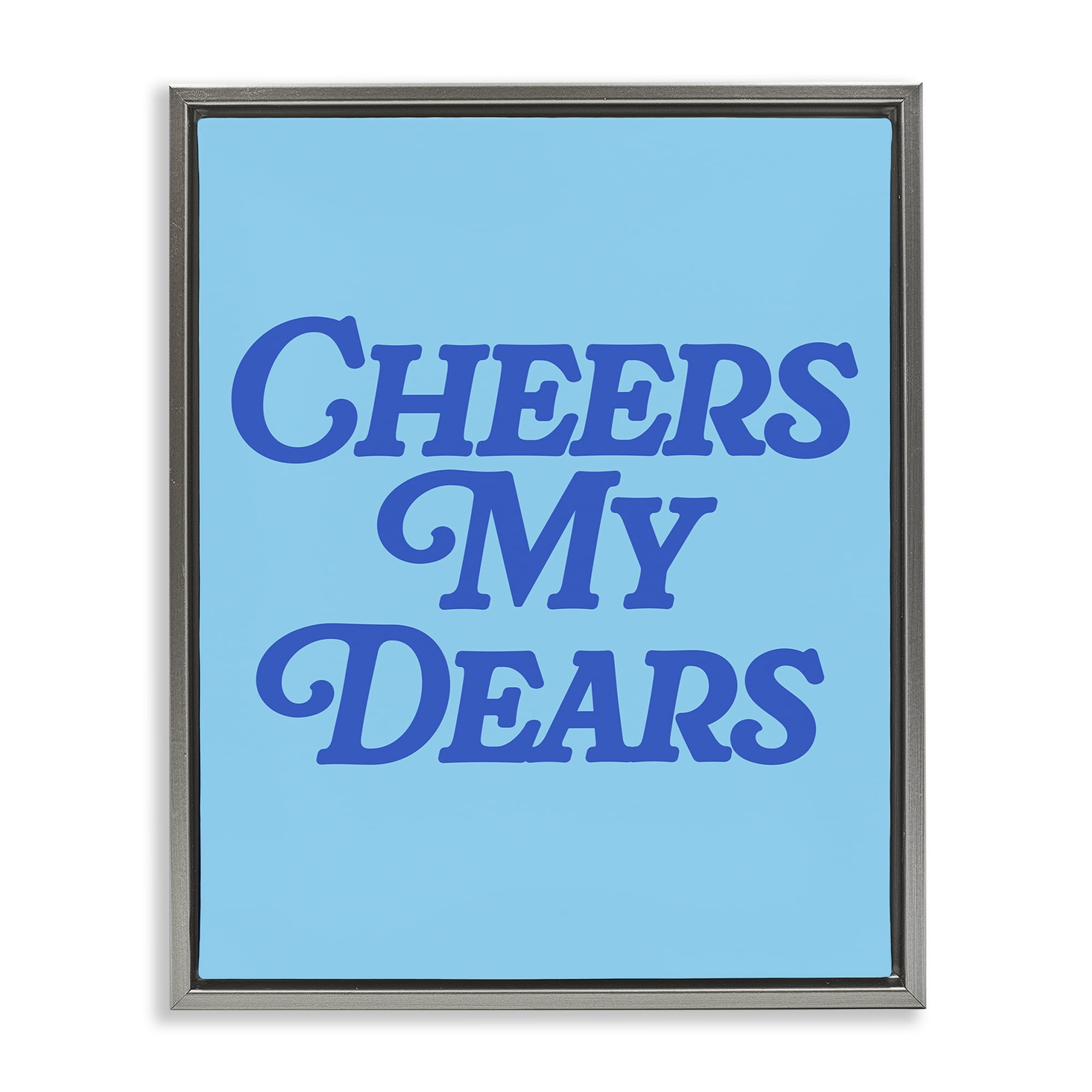Stupell Industries Blue Cheers My Dears Food & Beverage Painting Gray Floater Framed Canvas Art Print Wall Art, 17 x 21