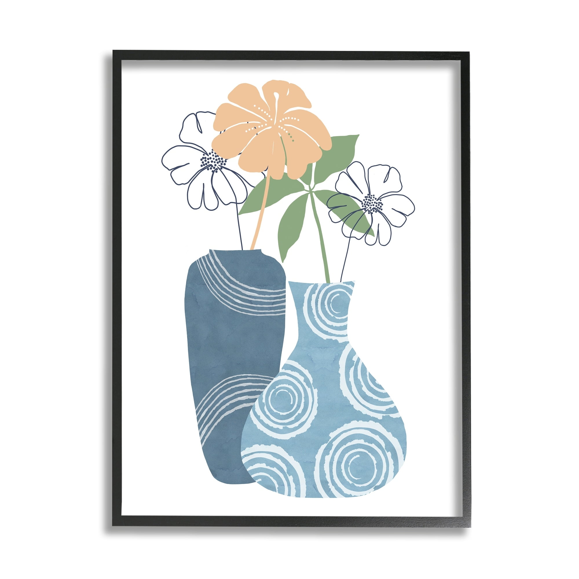 Stupell Industries Blue Circle Pattern Layered Flower Lines Collage Framed Wall Art, 24 x 30, Design by Nicholas Holman